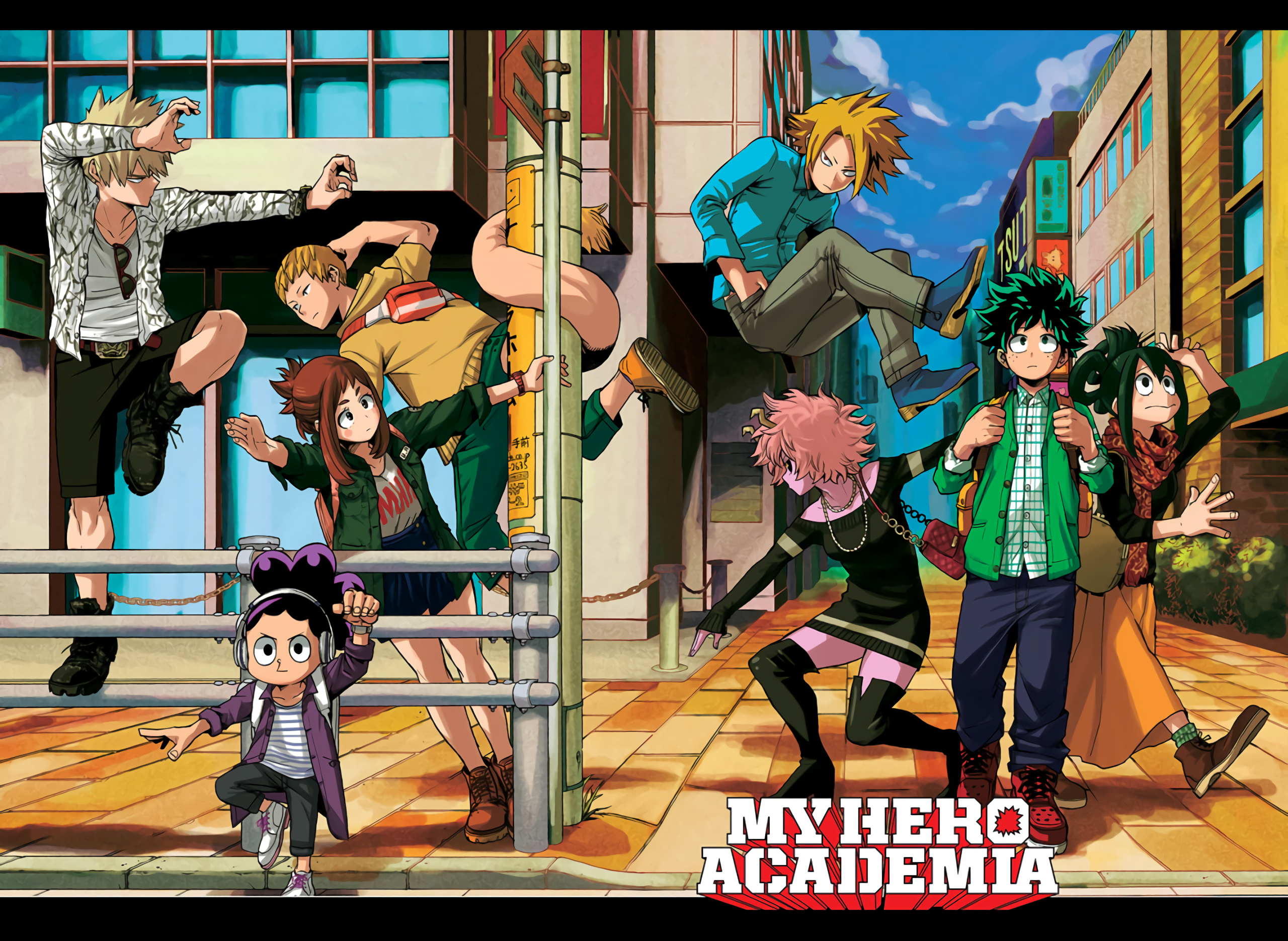 My Hero Academia characters in a city street HD Wallpaper