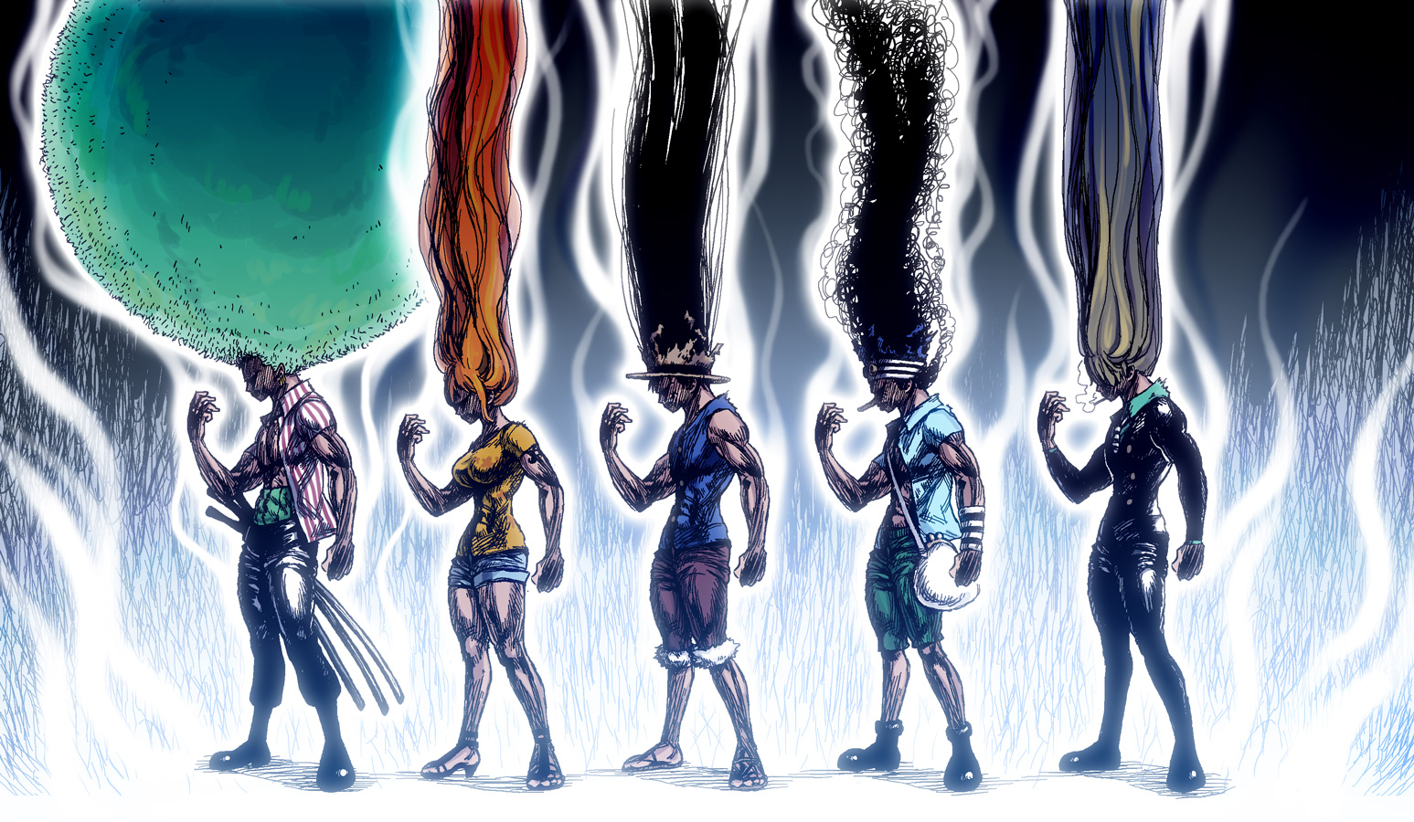 Straw Hat Pirates with exaggerated hairstyles HD Wallpaper