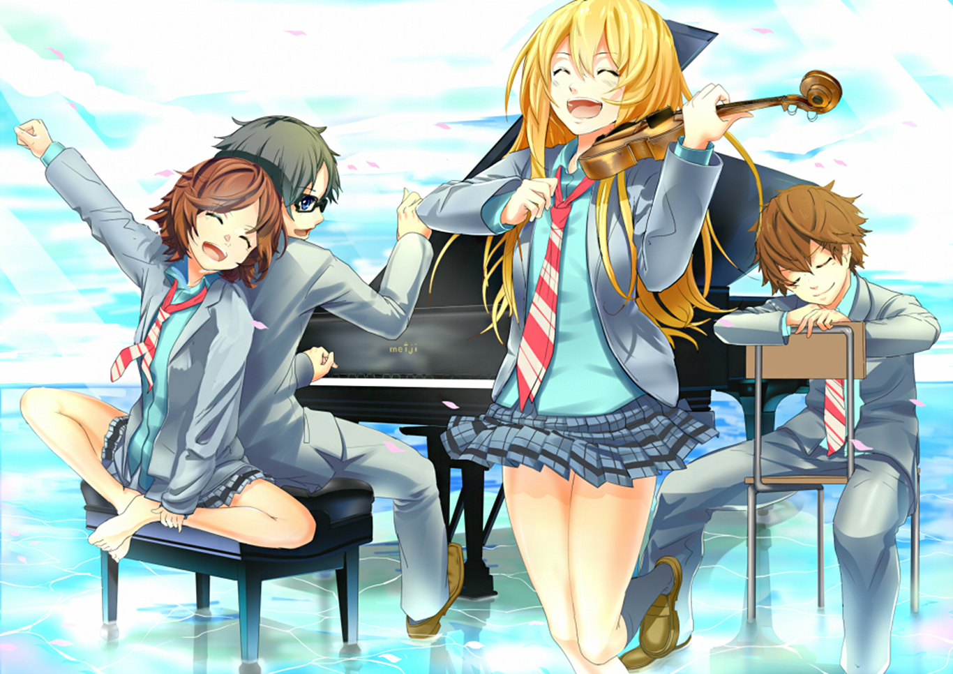 Kaori Miyazono and friends playing music HD Wallpaper