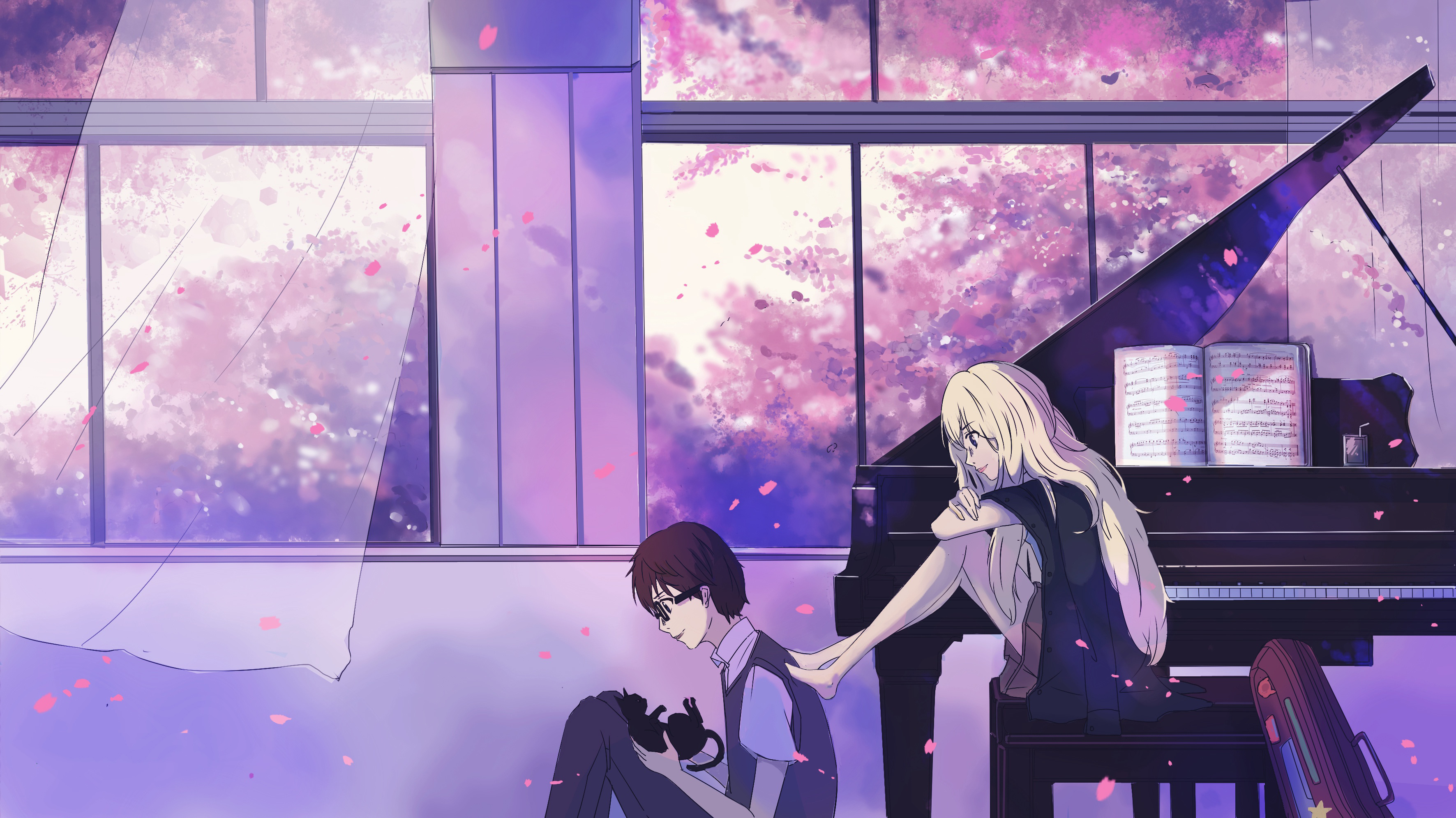 Kaori Miyazono with a piano HD Wallpaper