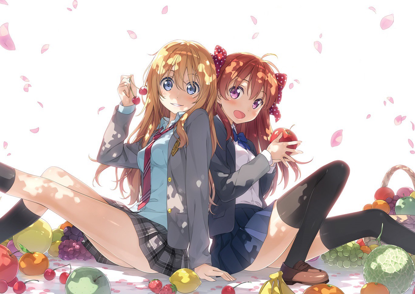 Kaori Miyazono with a friend and fruit HD Wallpaper