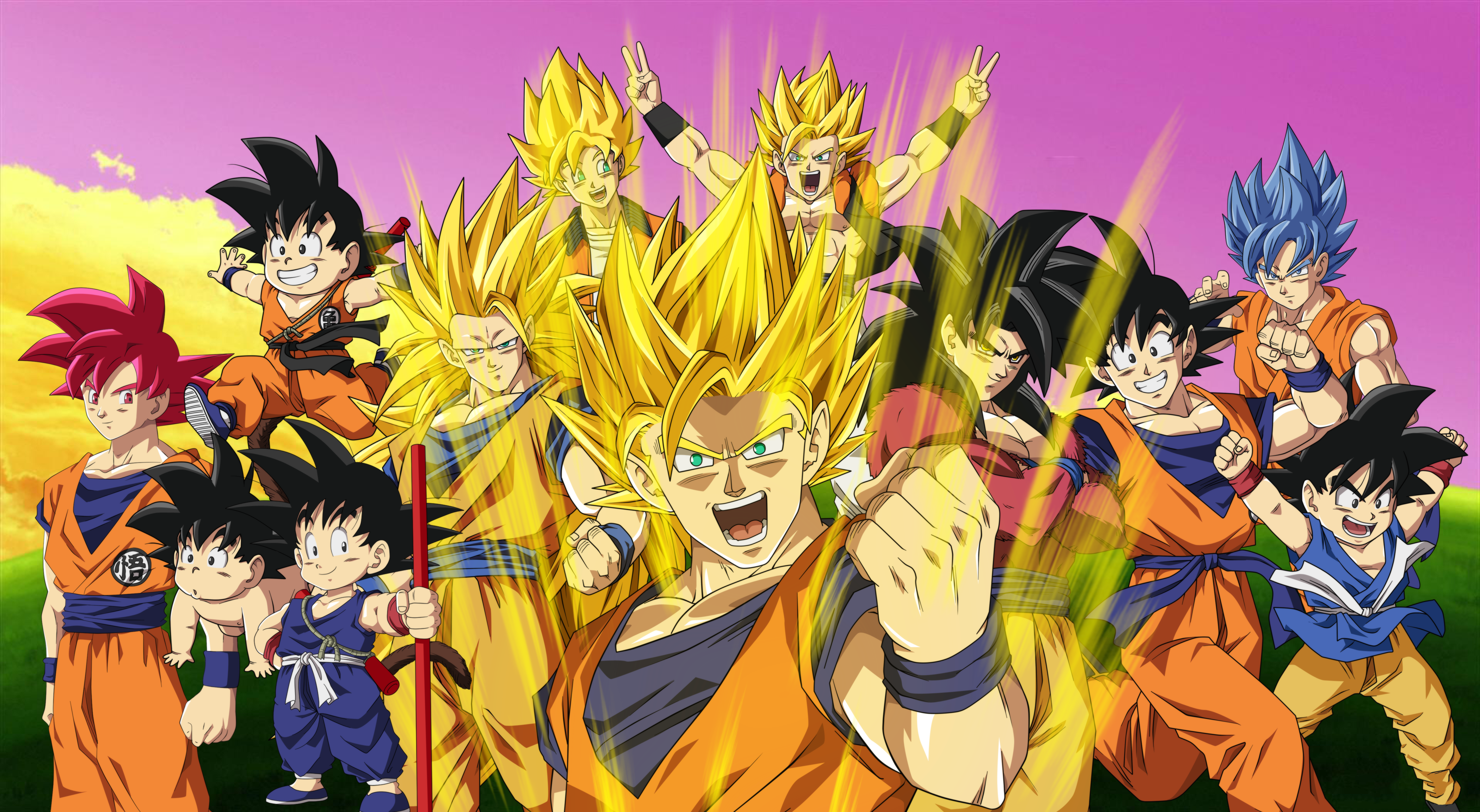 Goku and his transformations from Dragon Ball HD Wallpaper