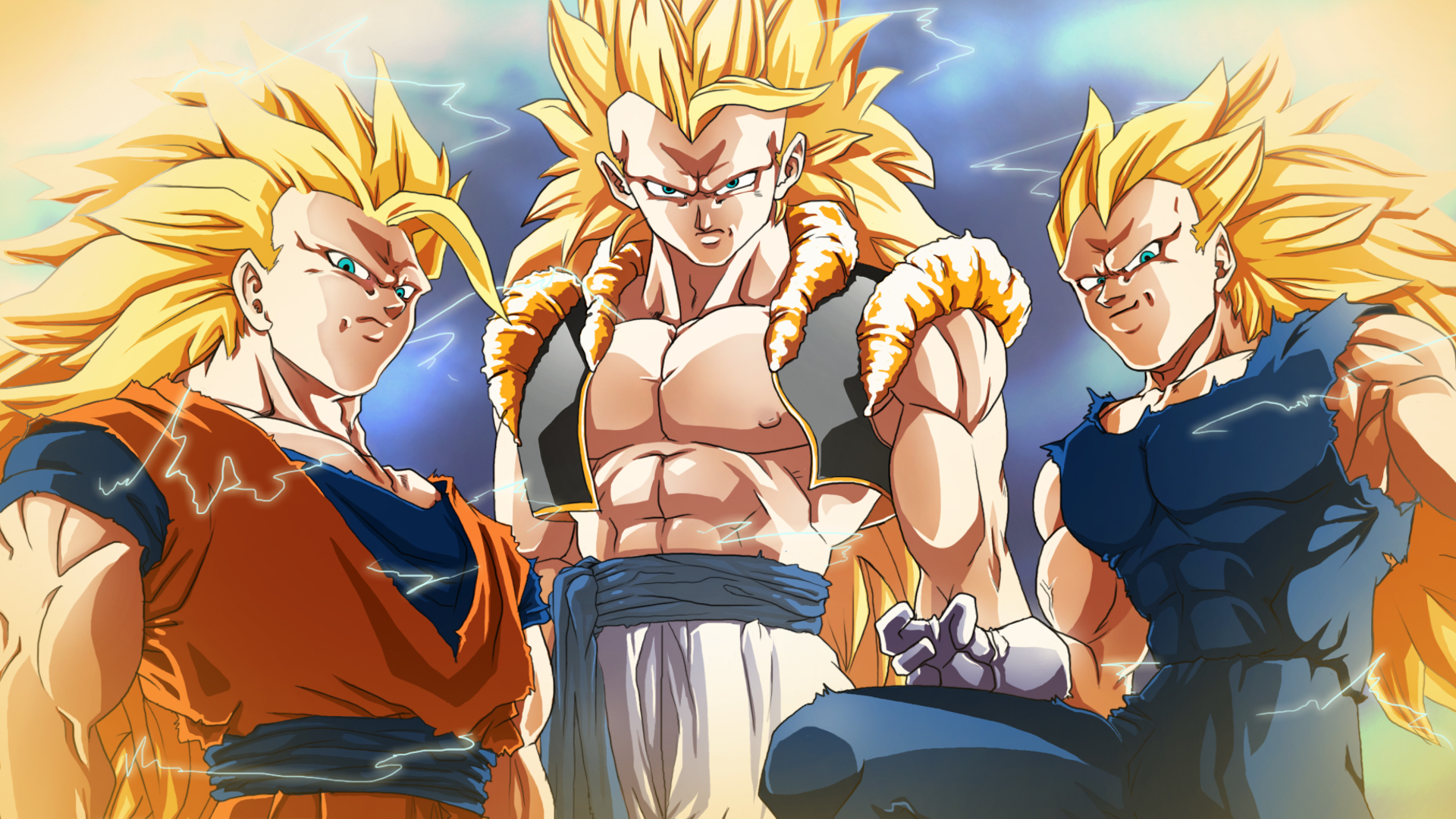 Goku, Vegeta, and Gogeta from Dragon Ball Z HD Wallpaper