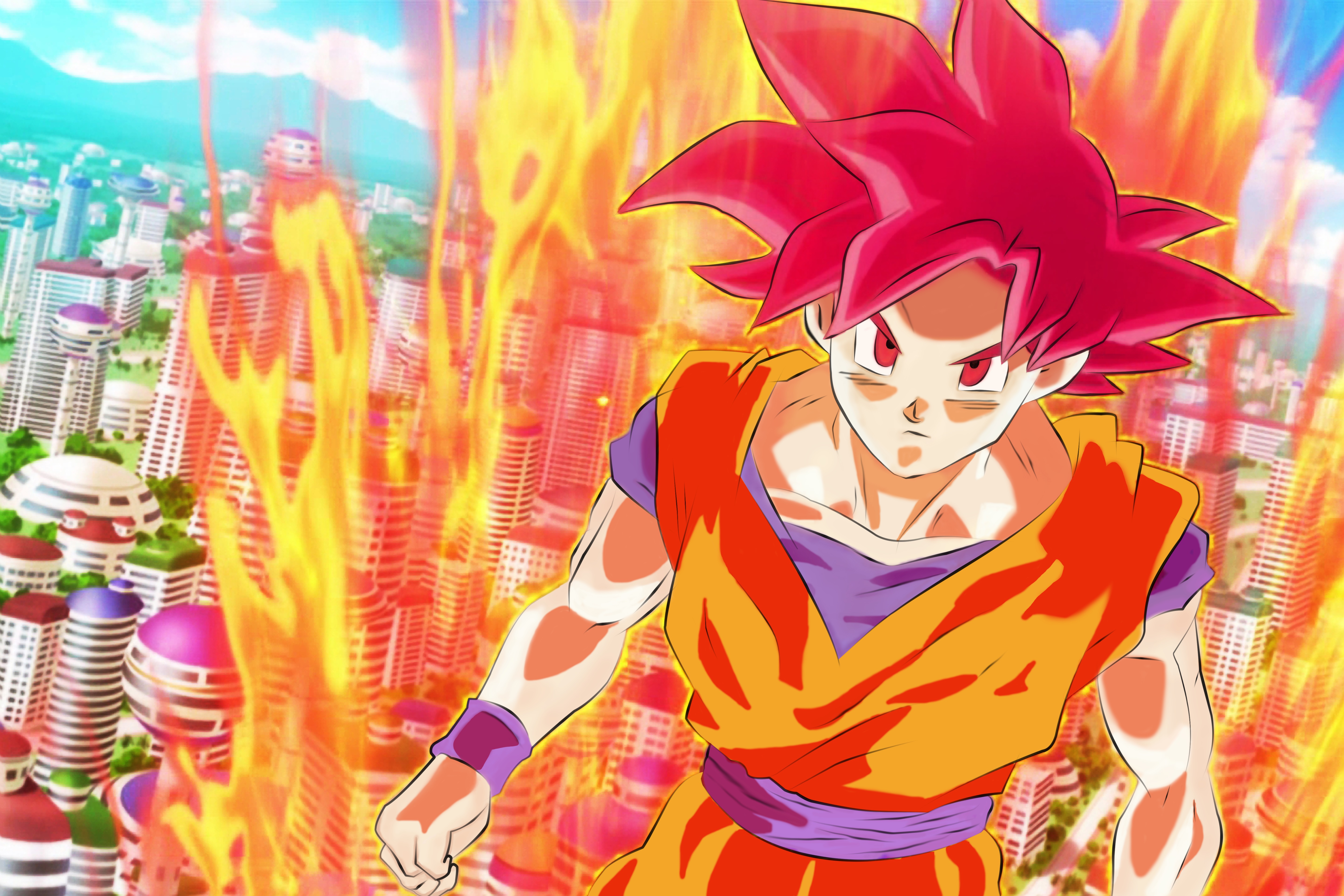 Goku from Dragon Ball Z in Super Saiyan God form HD Wallpaper