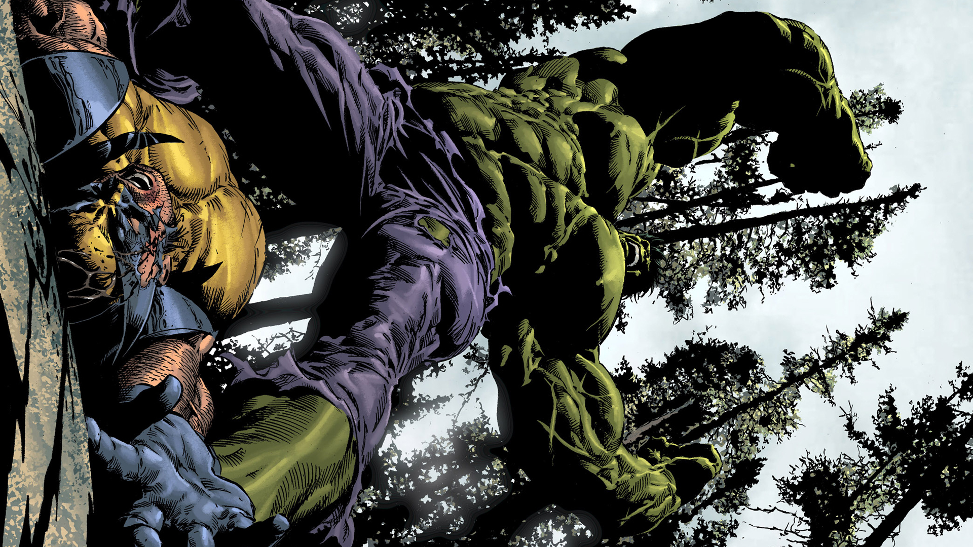 Hulk and Wolverine fighting in a forest HD Wallpaper