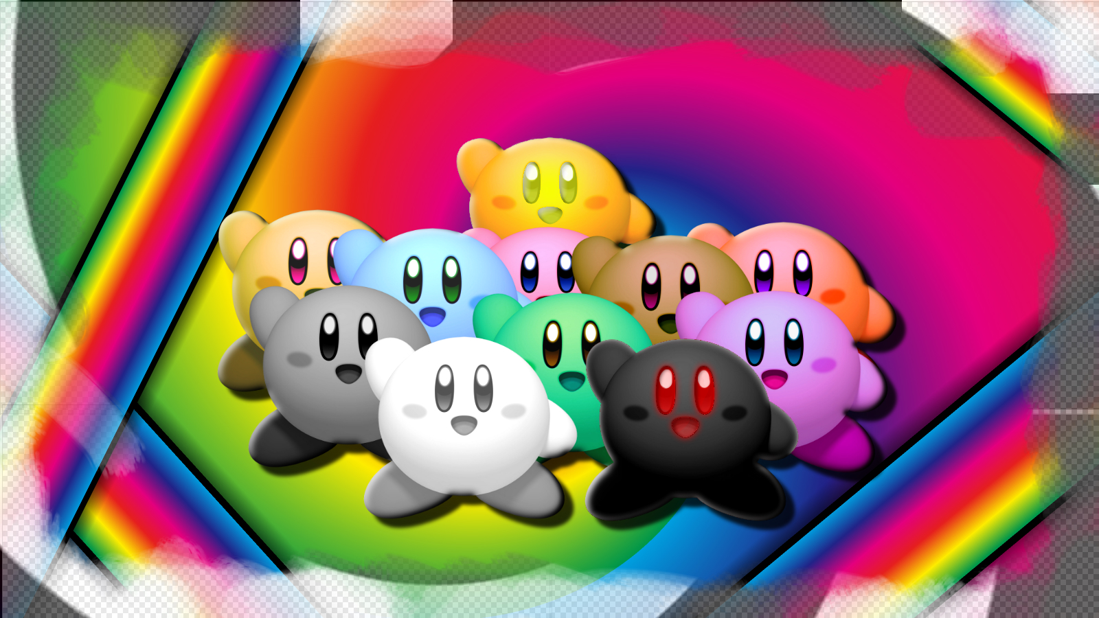 Kirby characters with rainbow background HD Wallpaper