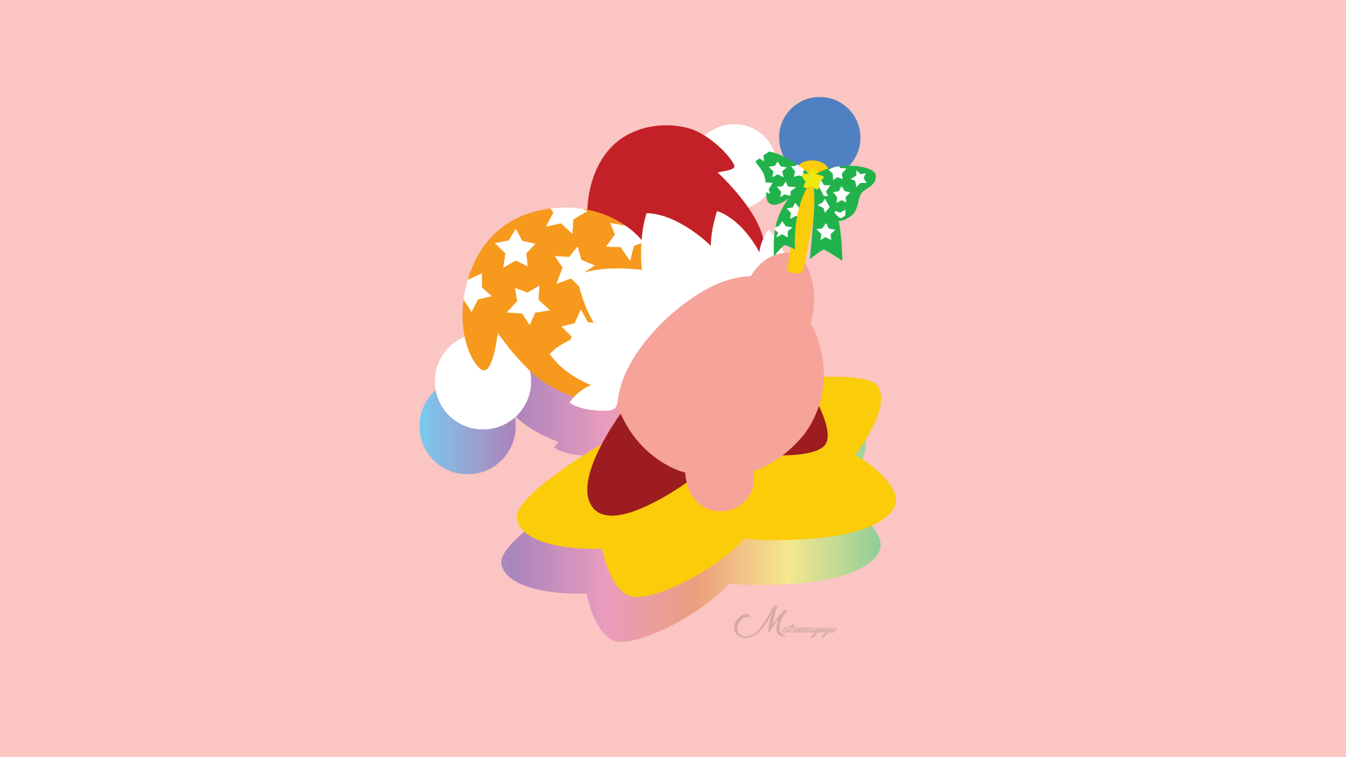Kirby with Santa Hat and Star Wand HD Wallpaper