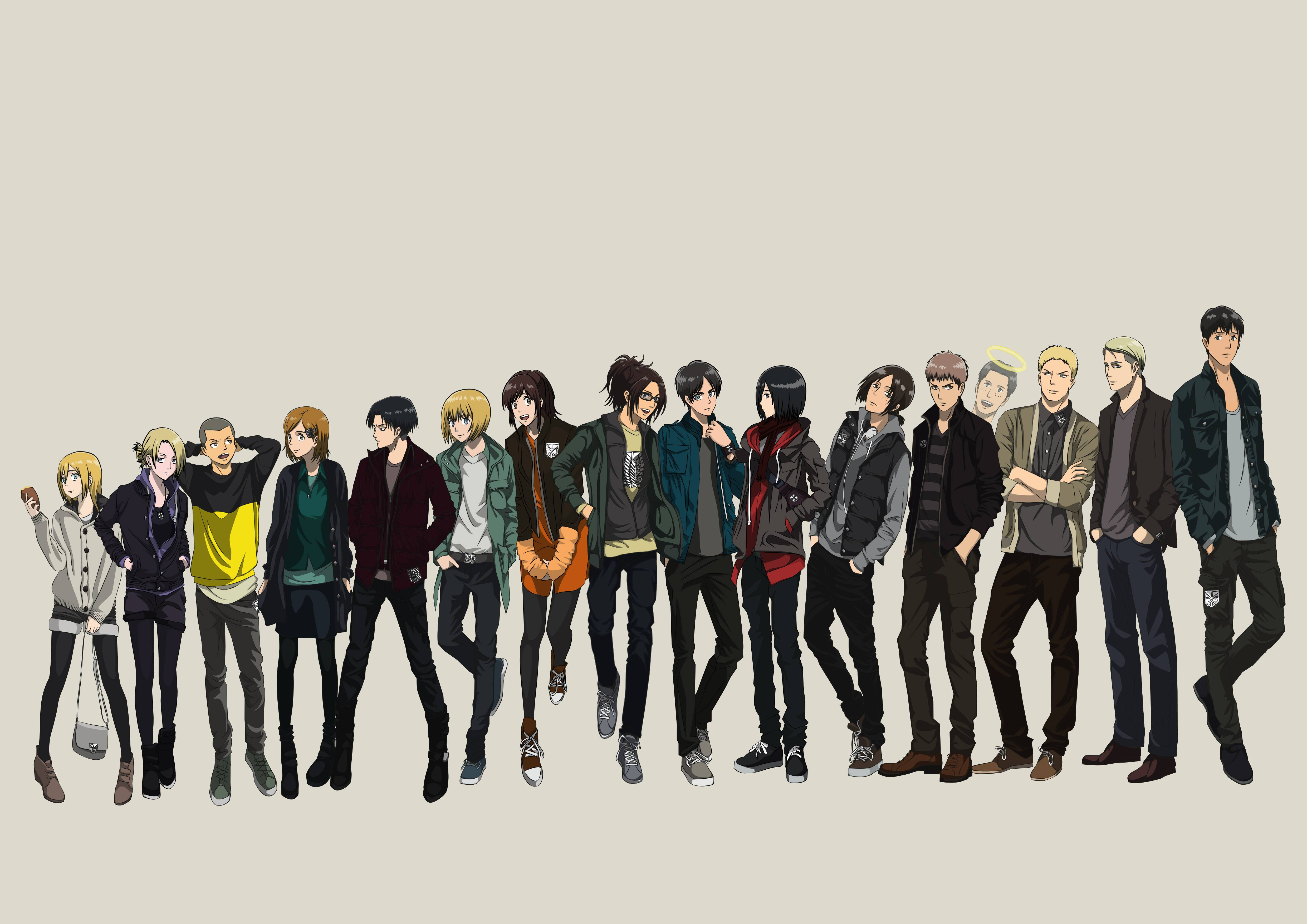 Attack on Titan characters group portrait HD Wallpaper
