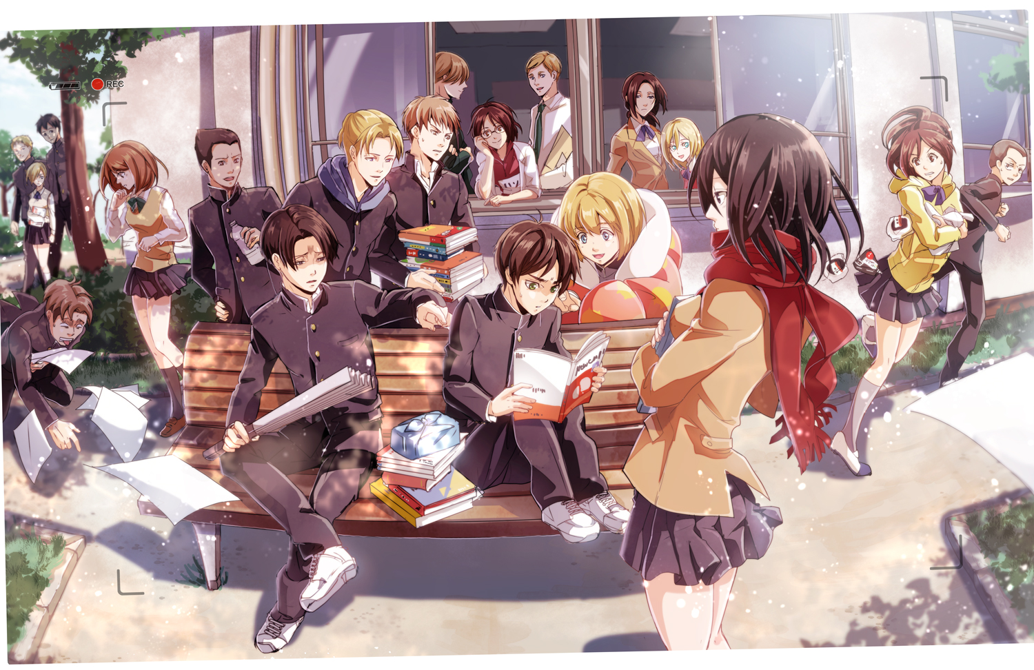 Attack on Titan characters in school uniforms HD Wallpaper