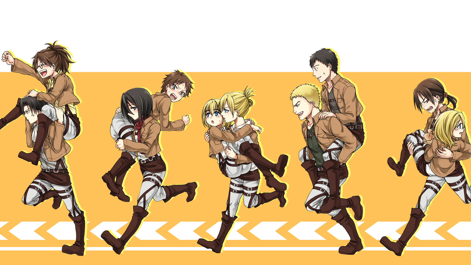 Attack on Titan characters piggyback HD Wallpaper