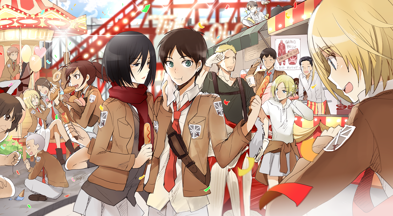 Attack on Titan characters at a carnival HD Wallpaper