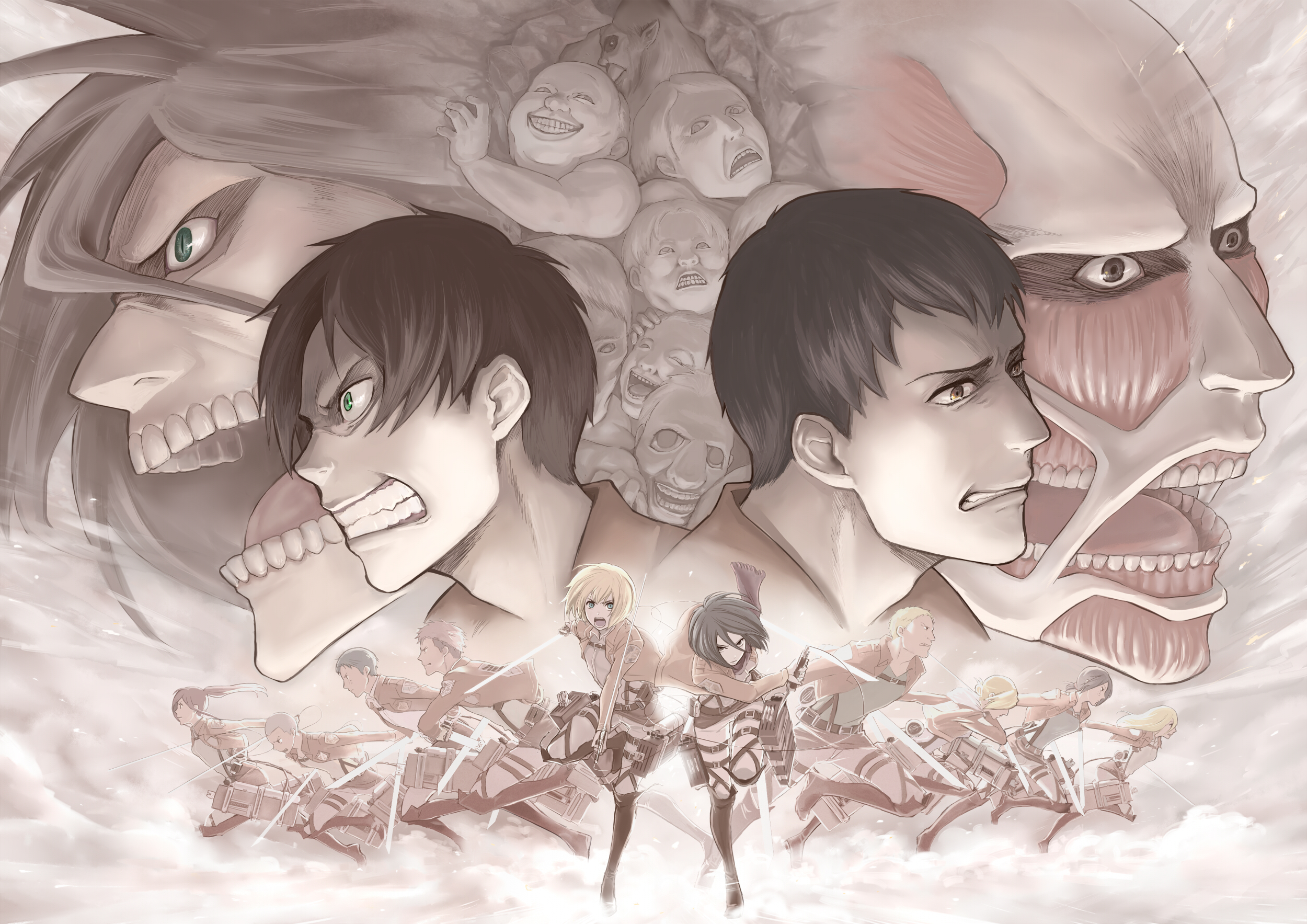 Attack on Titan characters and Titans HD Wallpaper