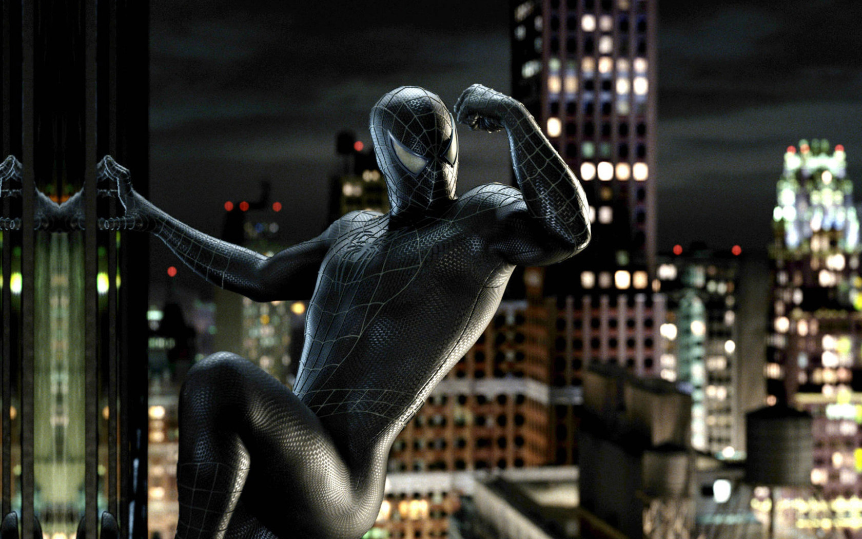 Spider-Man in Black Suit on a Rooftop HD Wallpaper