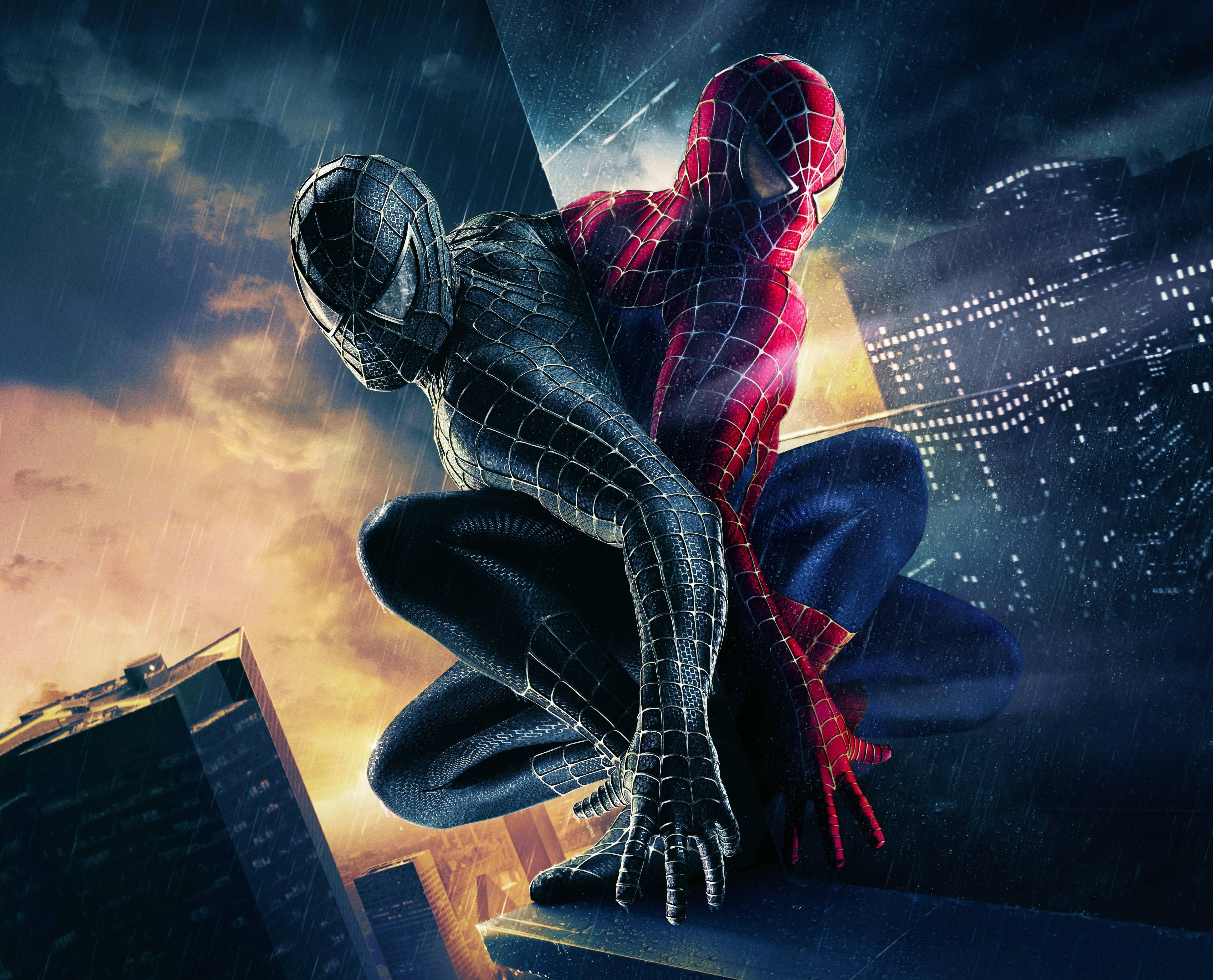 Spider-Man in Black and Red Suits HD Wallpaper