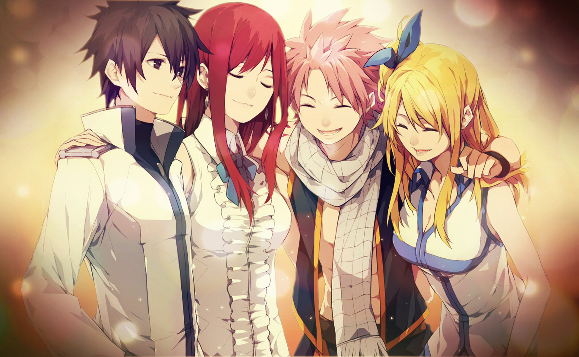 Natsu, Lucy, Erza, and Gray from Fairy Tail HD Wallpaper