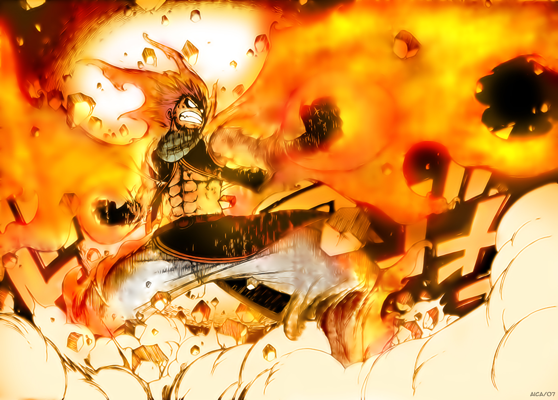 Natsu Dragneel from Fairy Tail in flames HD Wallpaper
