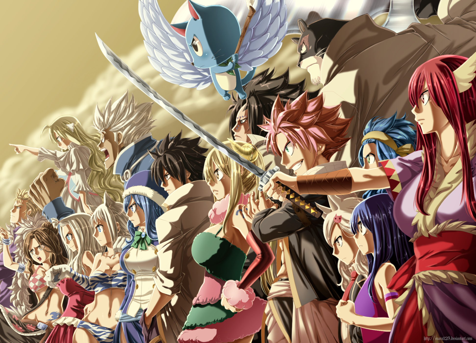Fairy Tail characters in a group pose HD Wallpaper