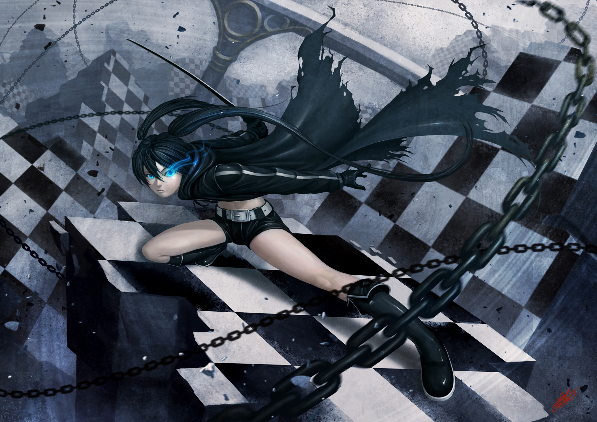 Black Rock Shooter in a checkered world HD Wallpaper