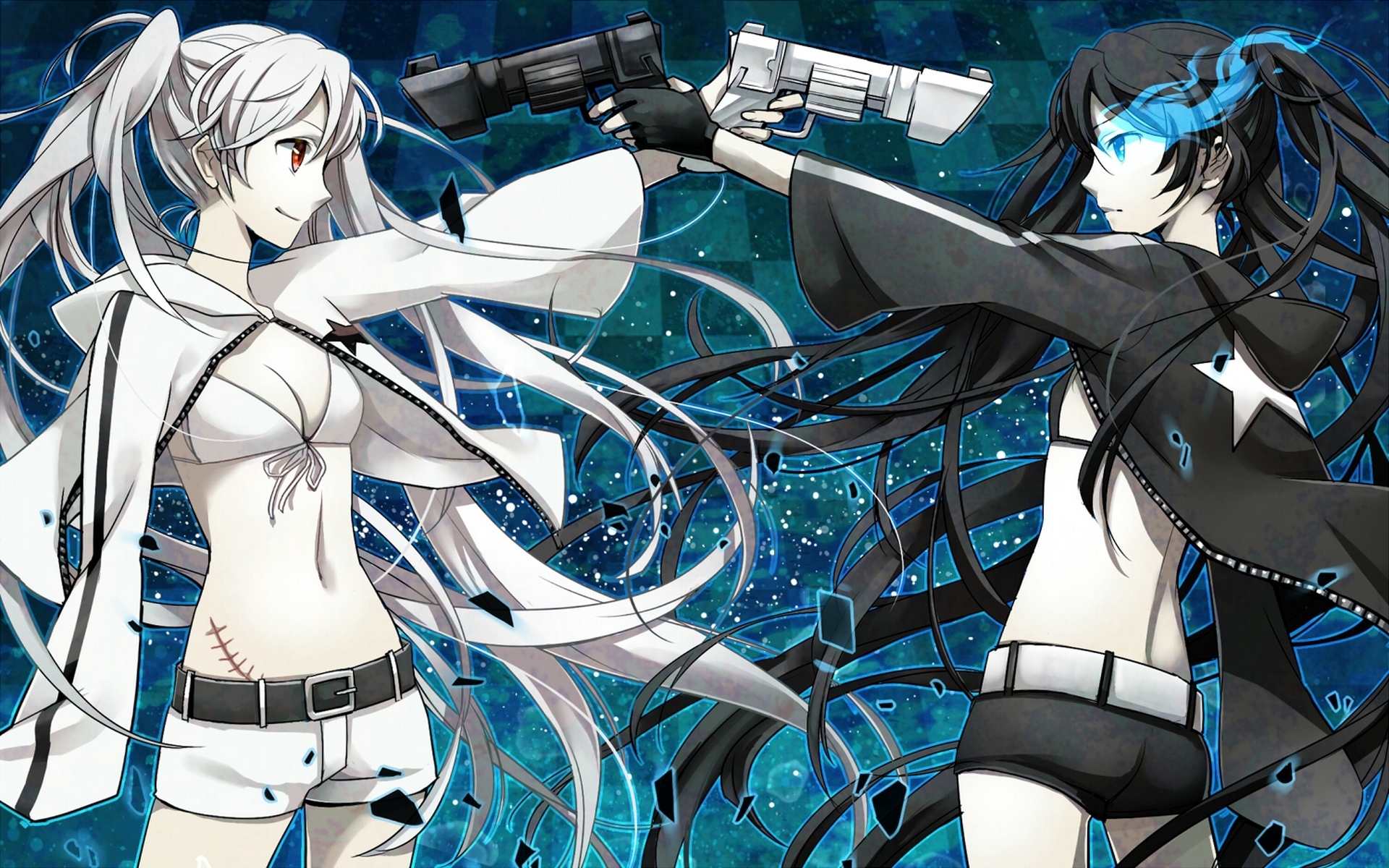 Black Rock Shooter and White Rock Shooter with guns HD Wallpaper