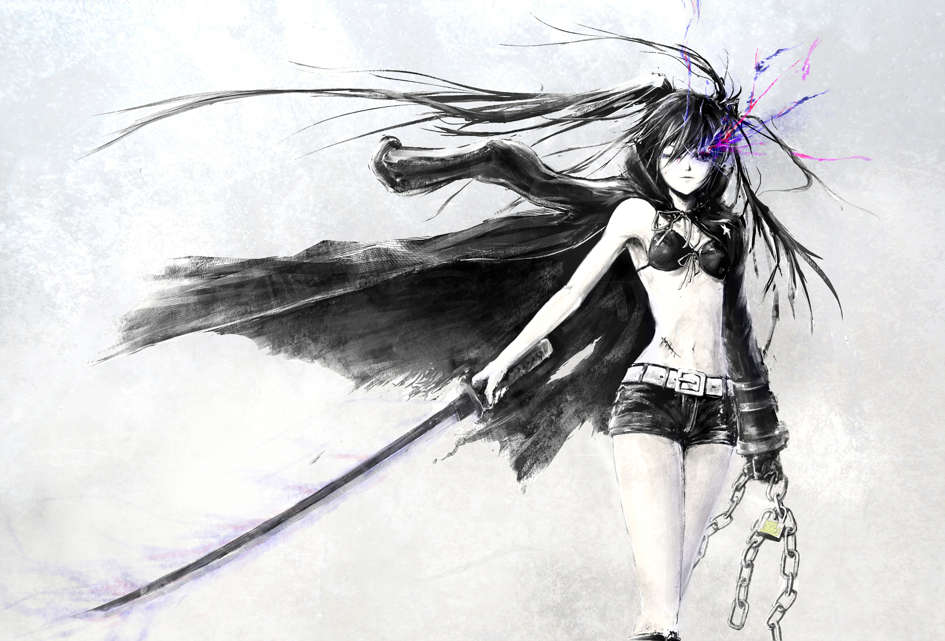 Black Rock Shooter with sword and chains HD Wallpaper