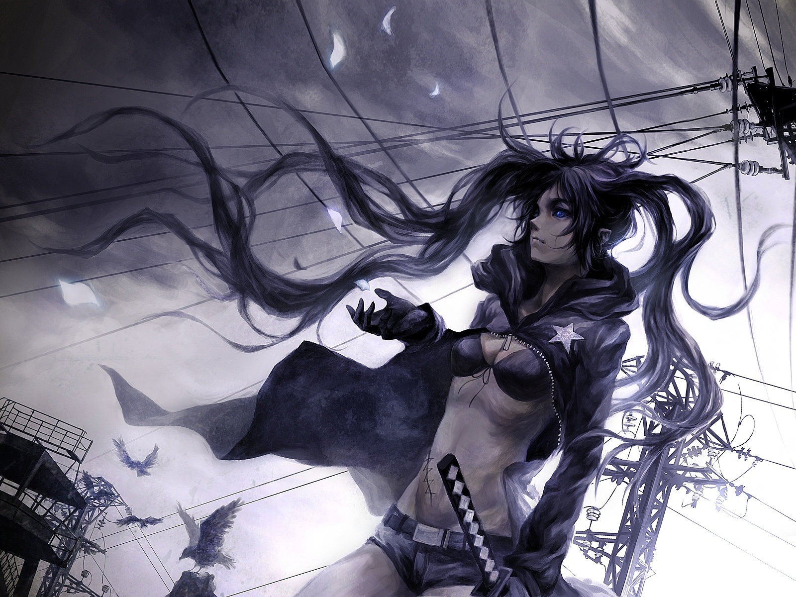 Black Rock Shooter with sword and crows HD Wallpaper