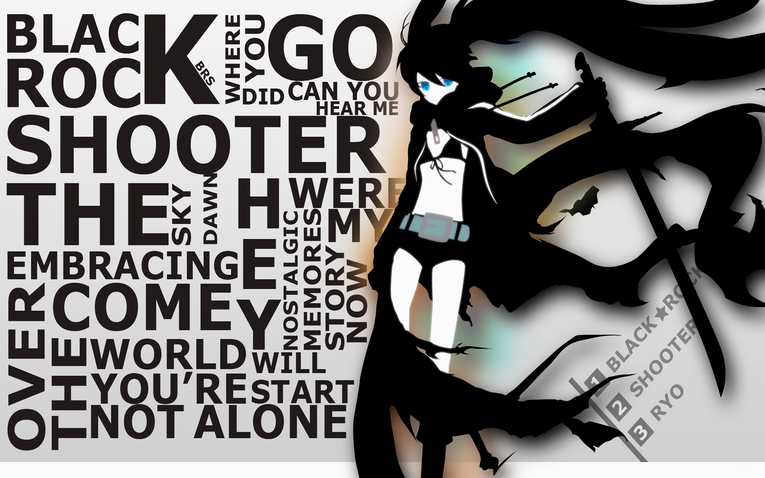 Black Rock Shooter text collage HD Wallpaper