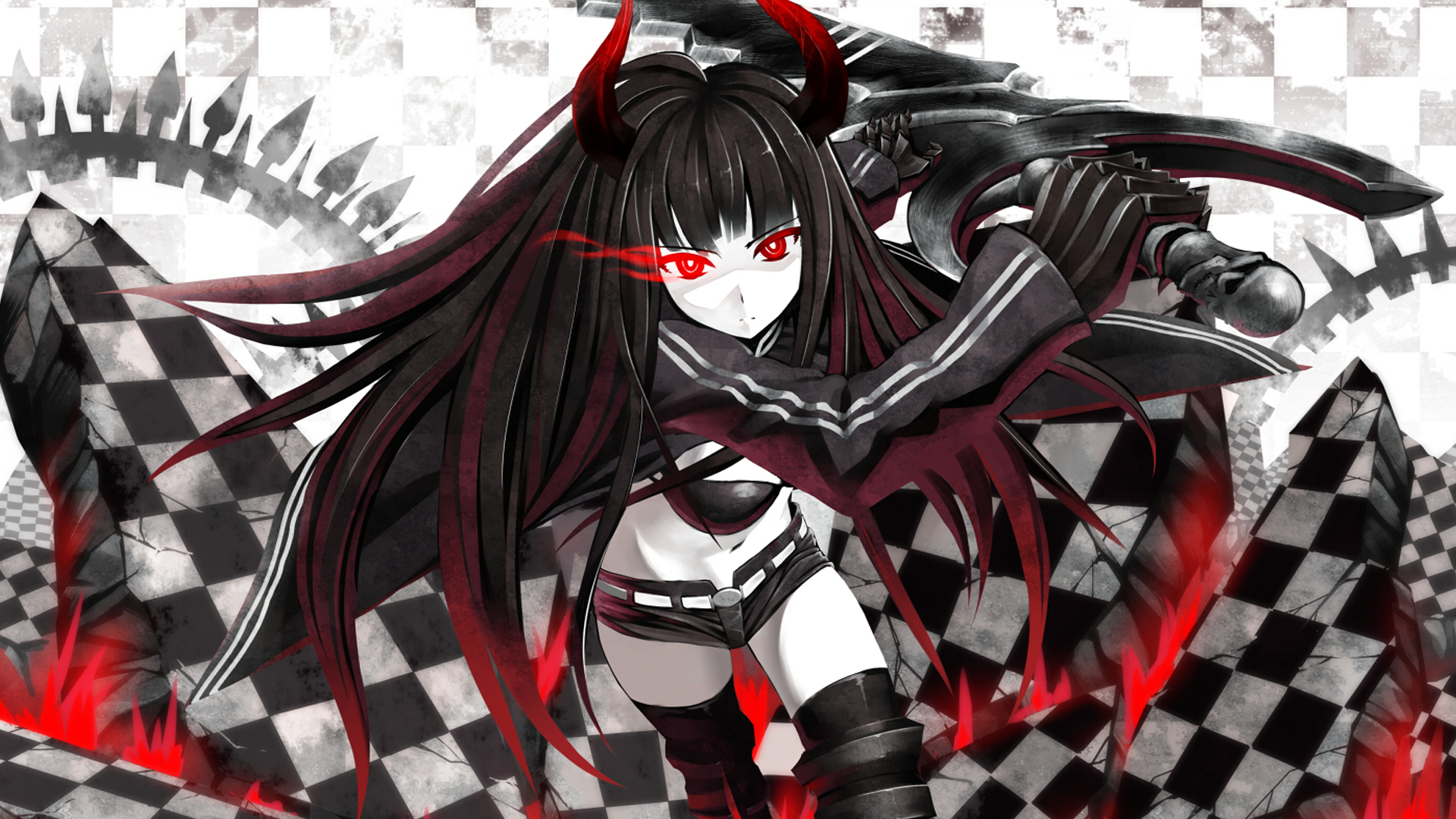 Black Rock Shooter with Red Eyes and Horns HD Wallpaper