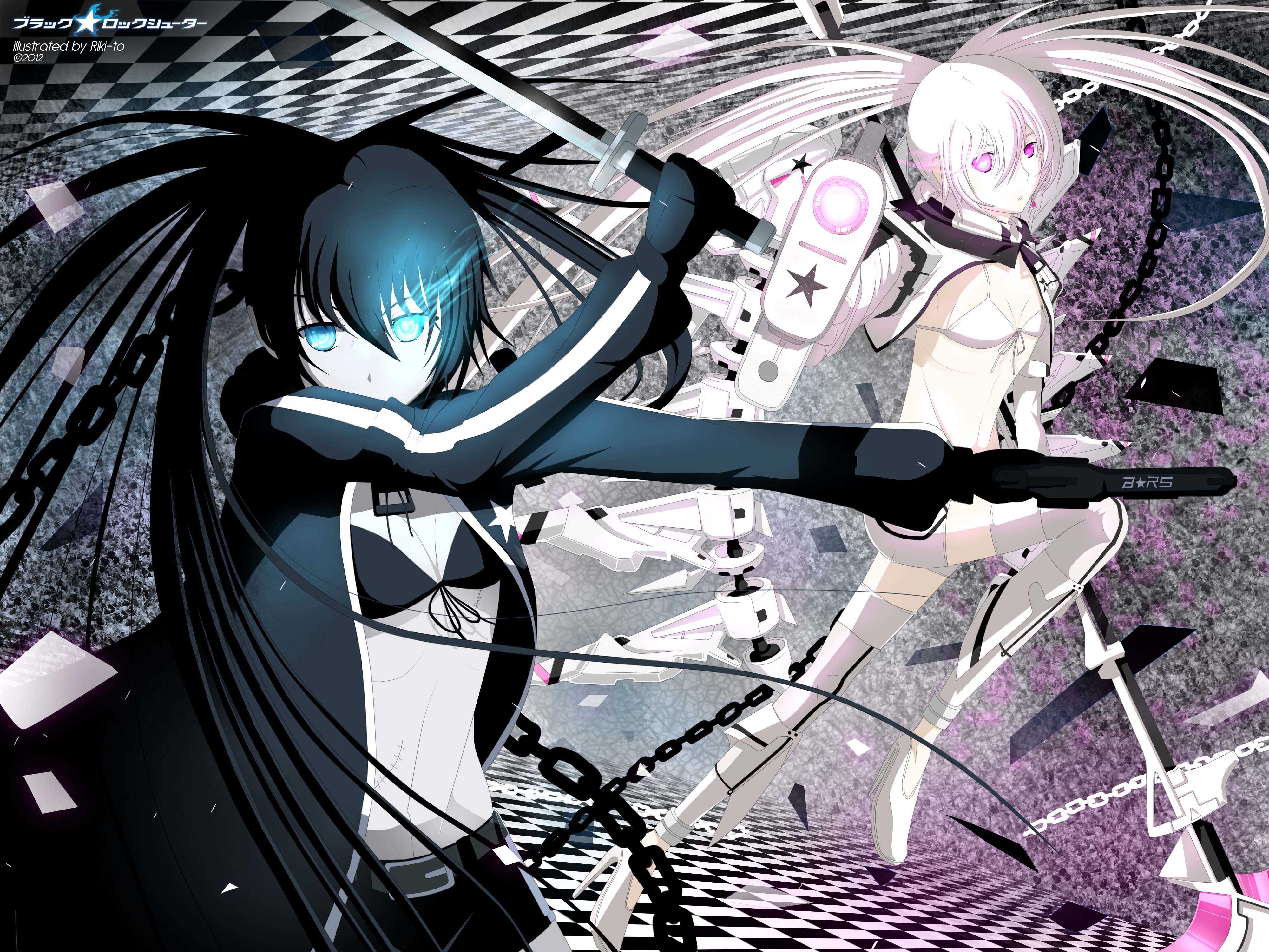 Black Rock Shooter characters with swords HD Wallpaper