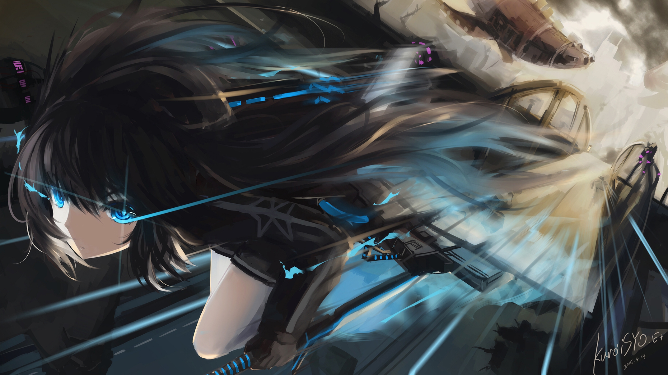 Black Rock Shooter in a futuristic battle HD Wallpaper