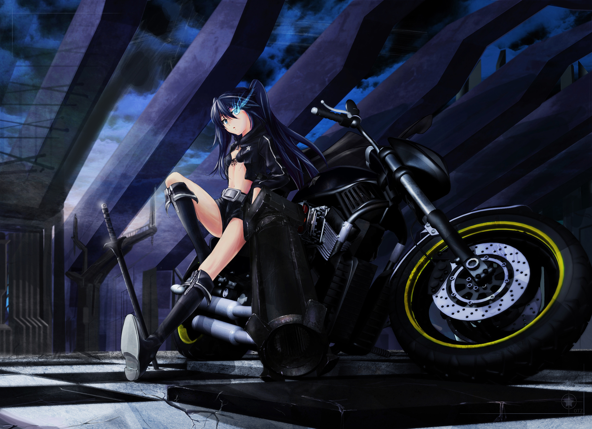 Black Rock Shooter with Motorcycle HD Wallpaper