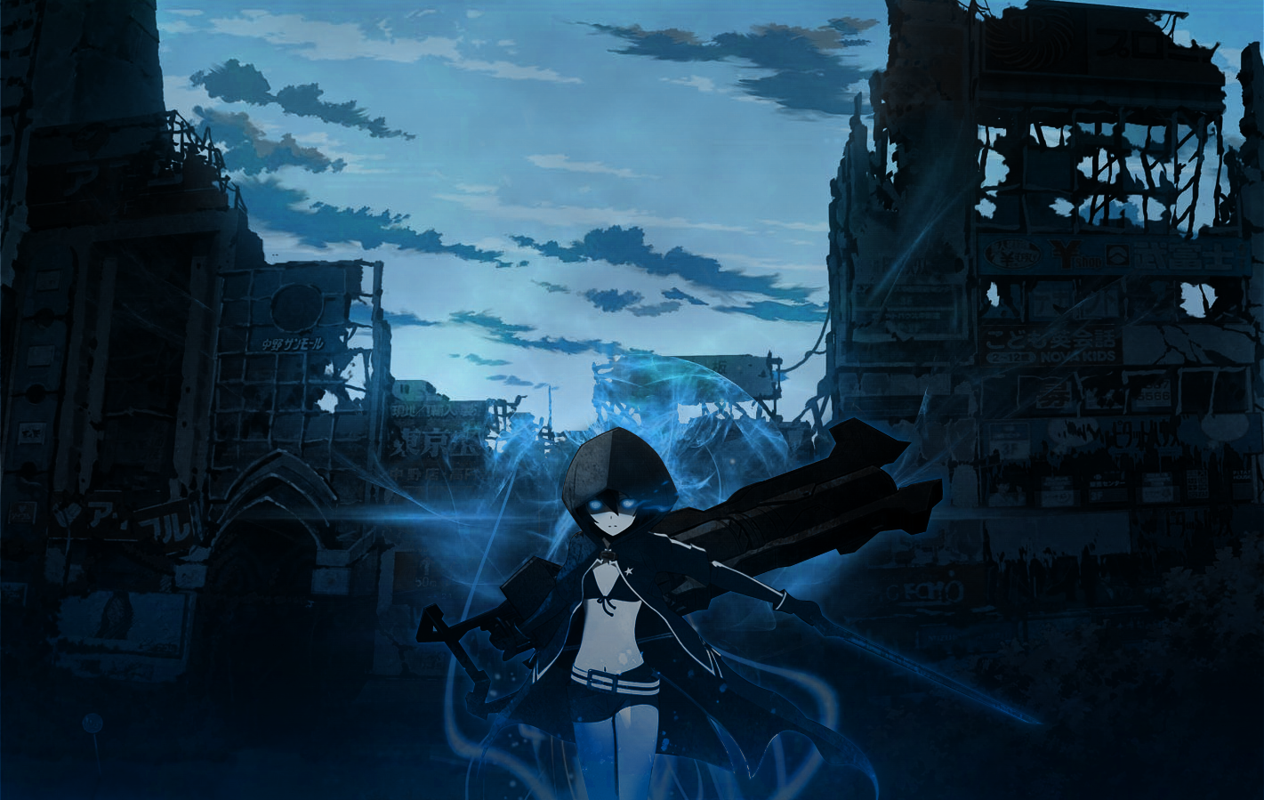 Black Rock Shooter in a ruined city HD Wallpaper
