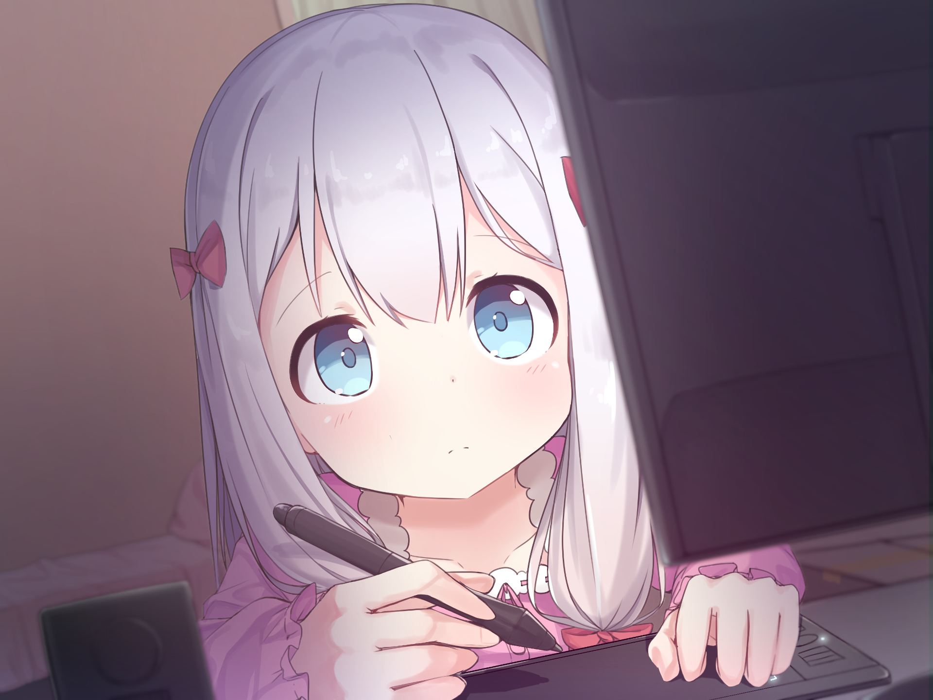 Sagiri Izumi drawing on a tablet HD Wallpaper