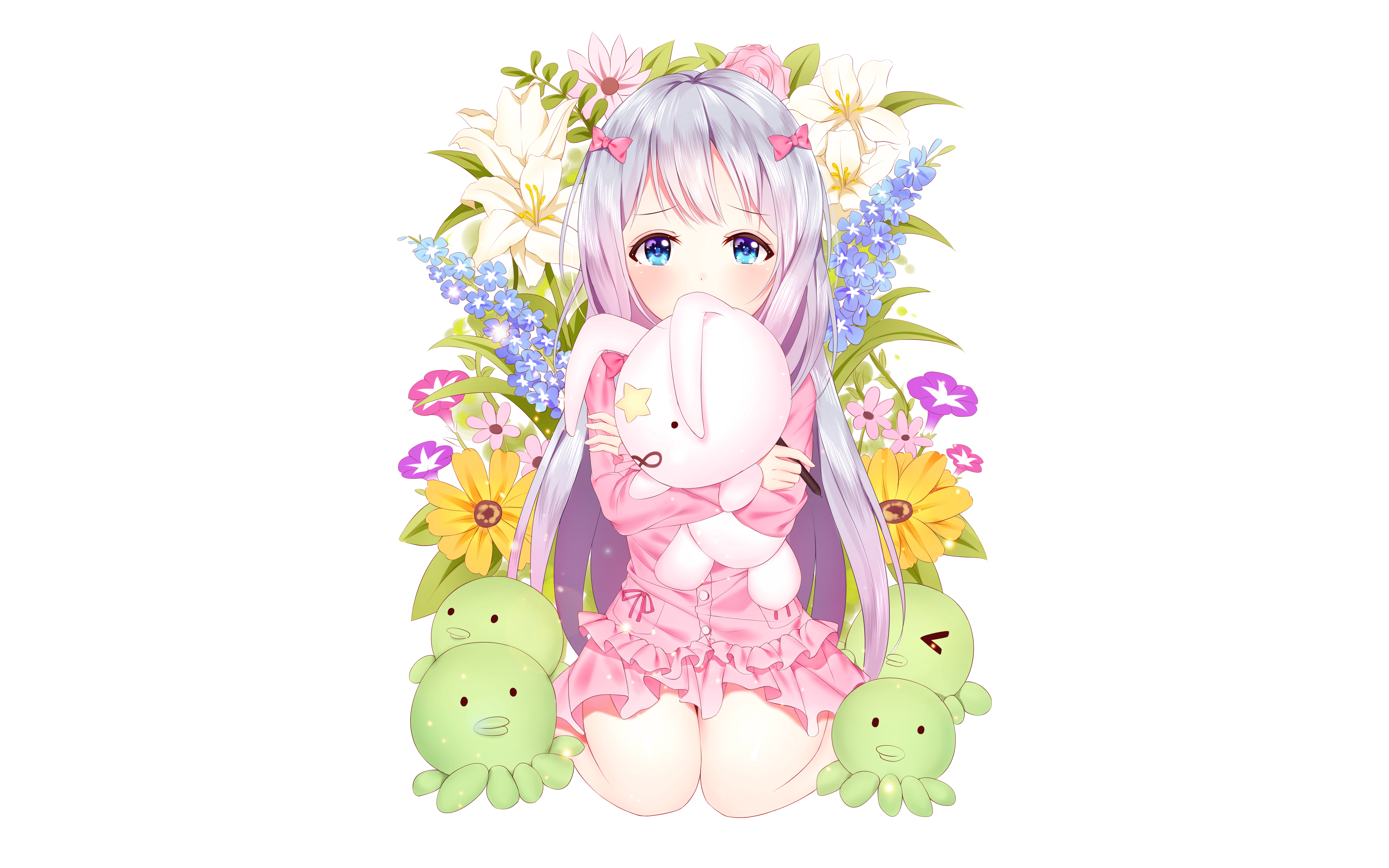 Sagiri Izumi with Flowers and Plush Toy HD Wallpaper
