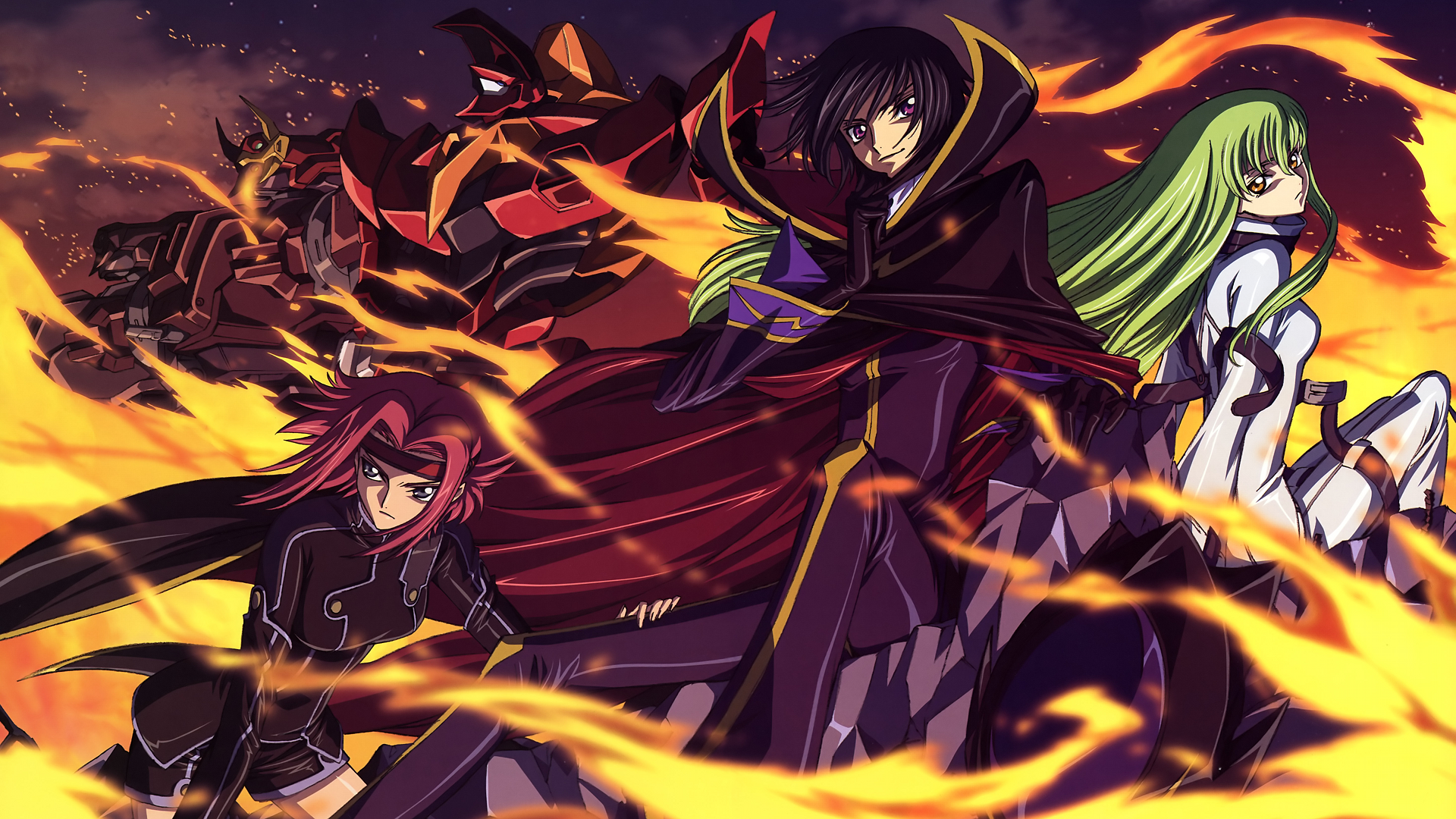 Lelouch Lamperouge and C.C. from Code Geass with Knightmare Frames HD Wallpaper