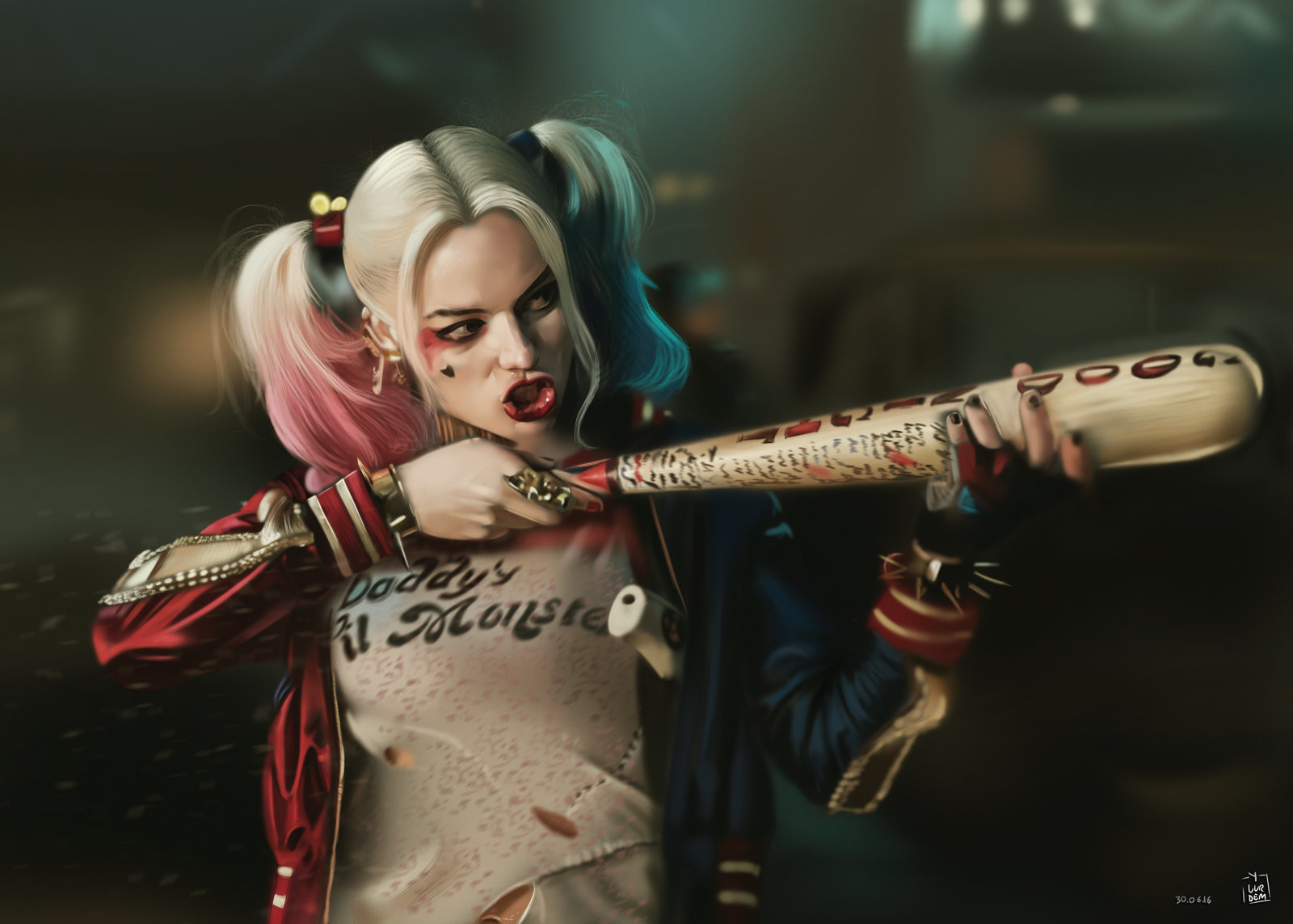 Harley Quinn holding a baseball bat HD Wallpaper
