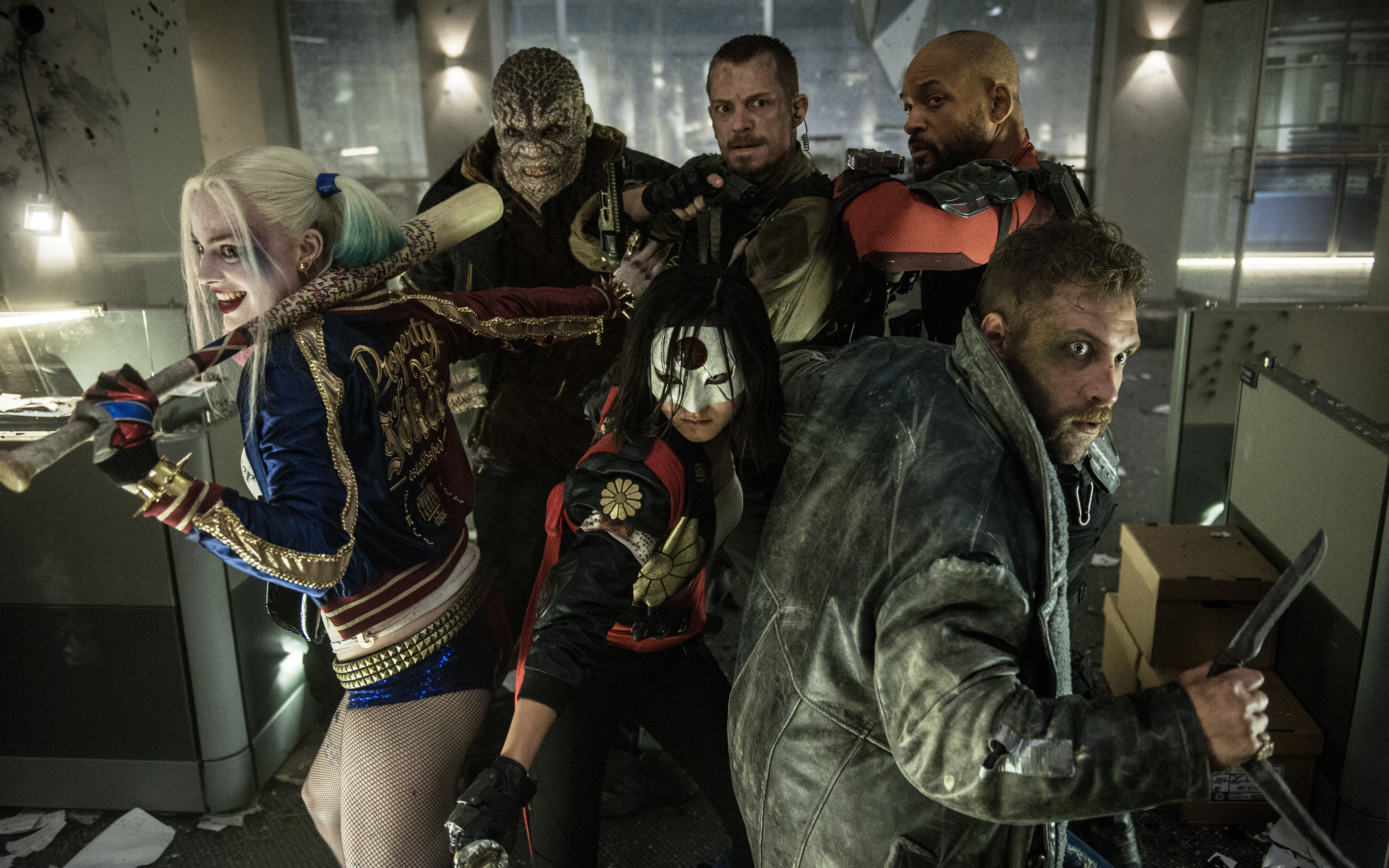 Suicide Squad characters Harley Quinn, Deadshot, Katana, Killer Croc, Diablo, and Rick Flag HD Wallpaper