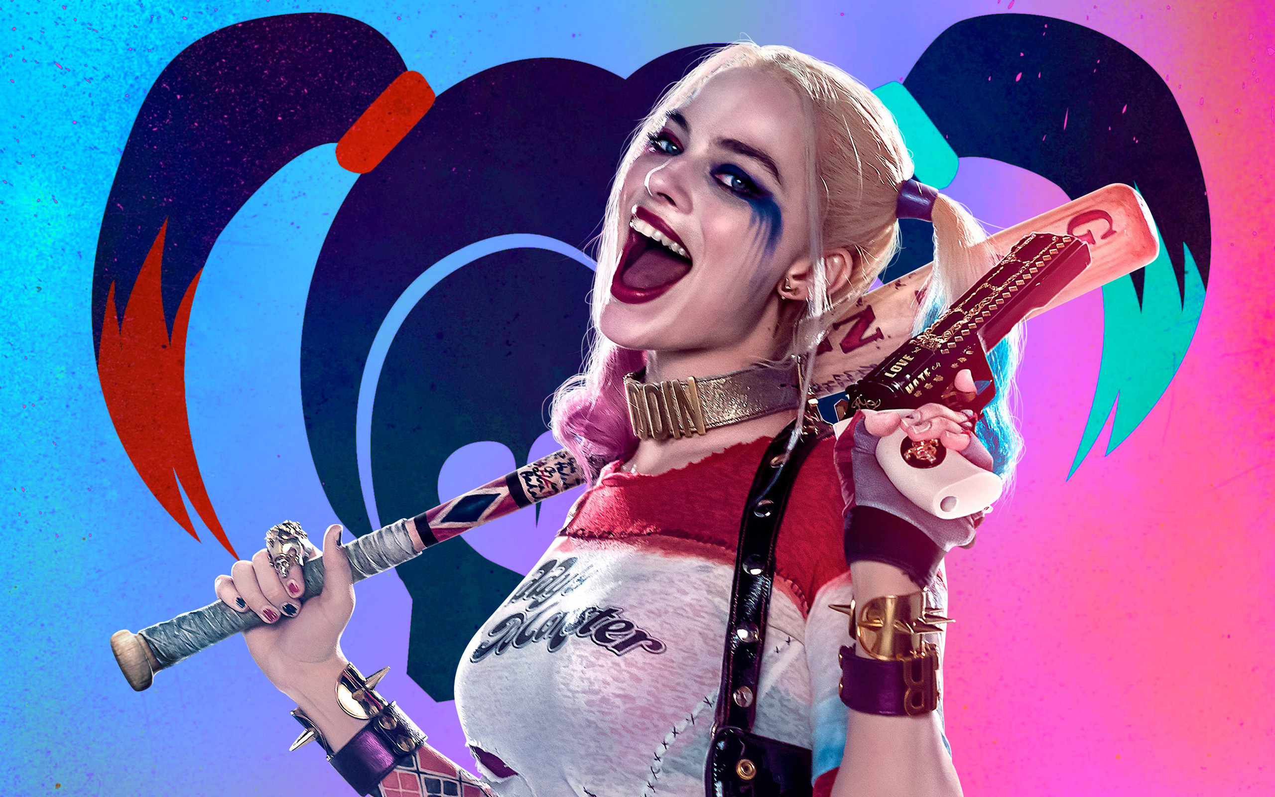 Harley Quinn from Suicide Squad holding a baseball bat and gun HD Wallpaper