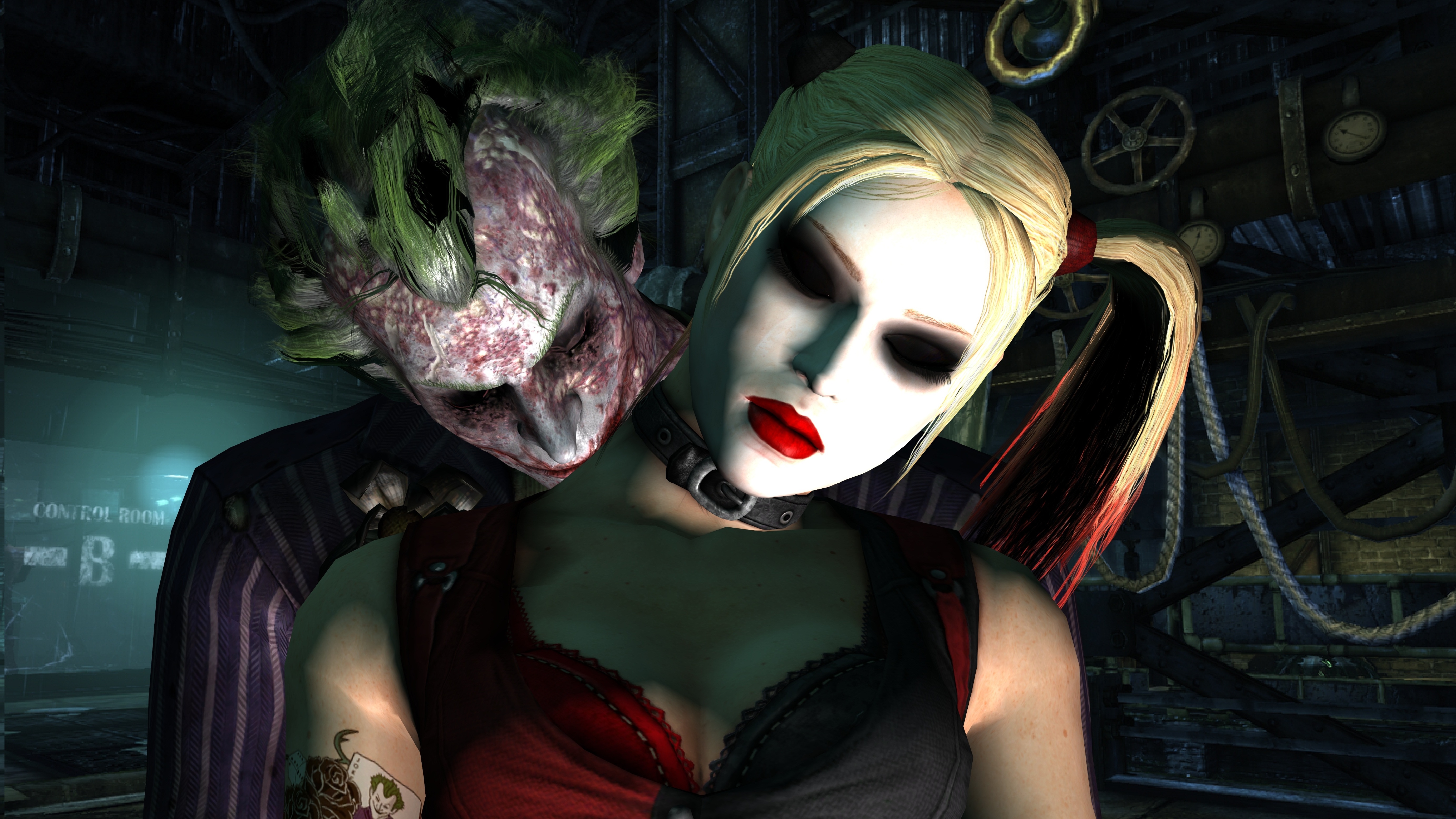 The Joker and Harley Quinn from Batman: Arkham Asylum HD Wallpaper