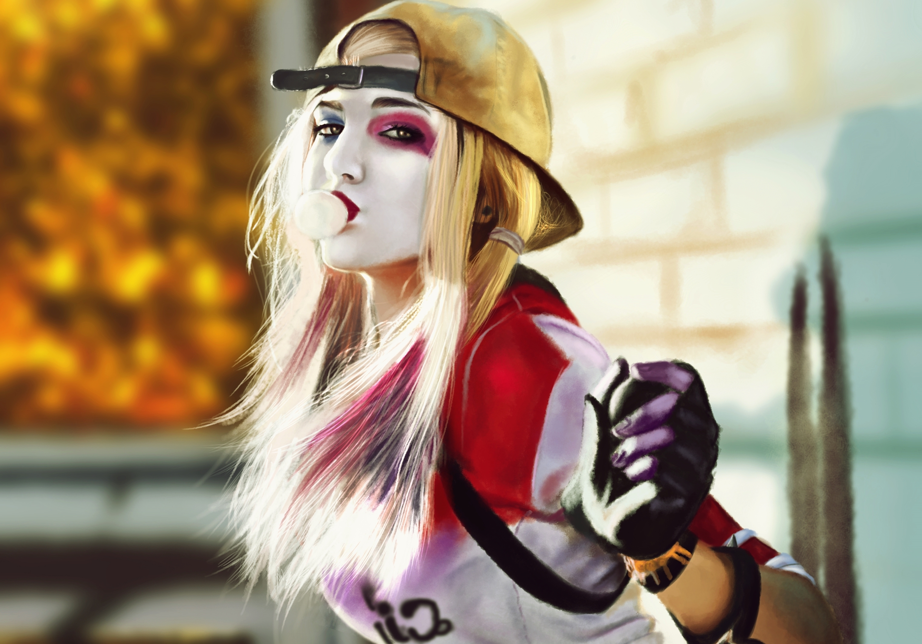 Harley Quinn blowing bubblegum HD Wallpaper