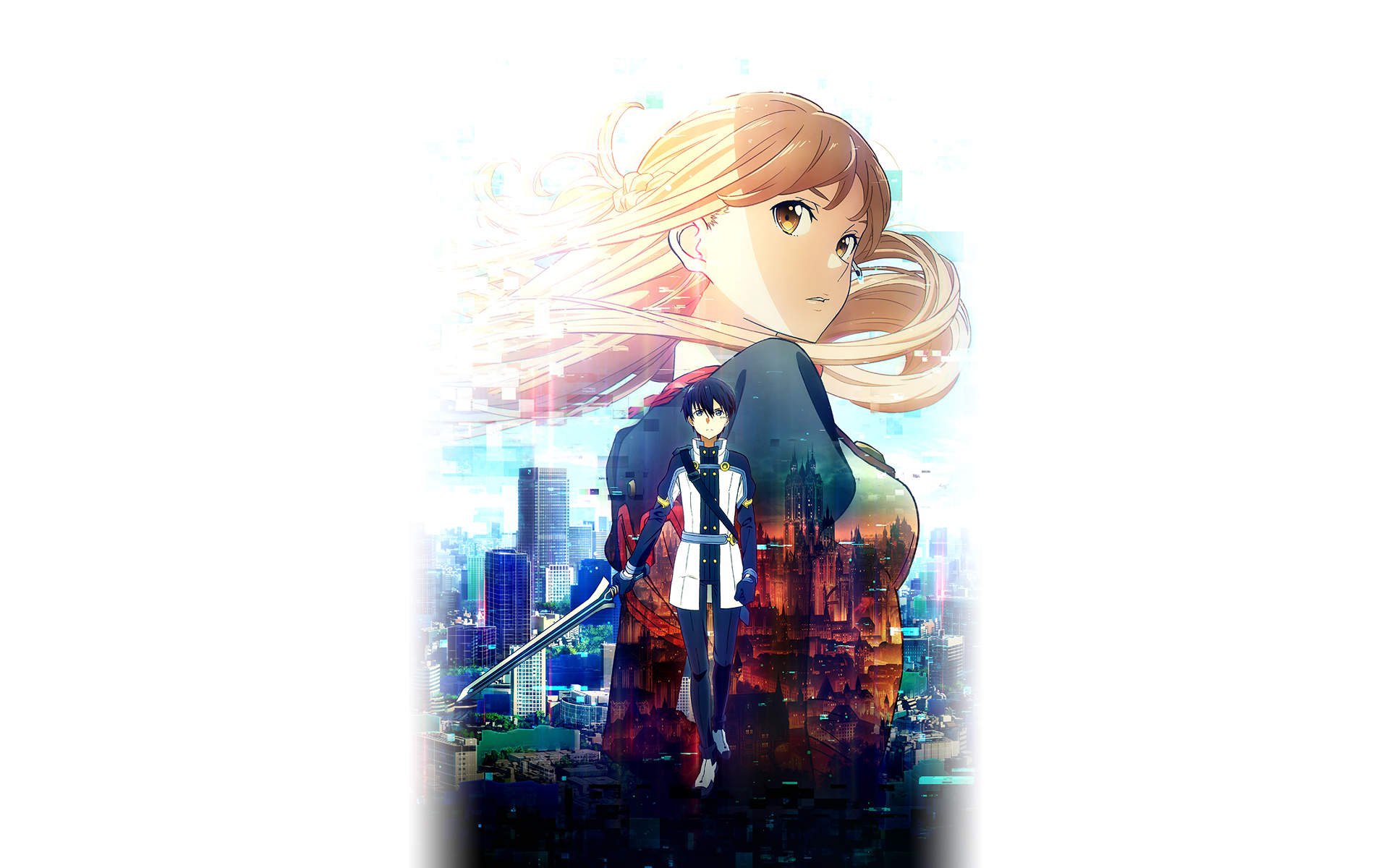 Asuna and Kirito from Sword Art Online in a city HD Wallpaper