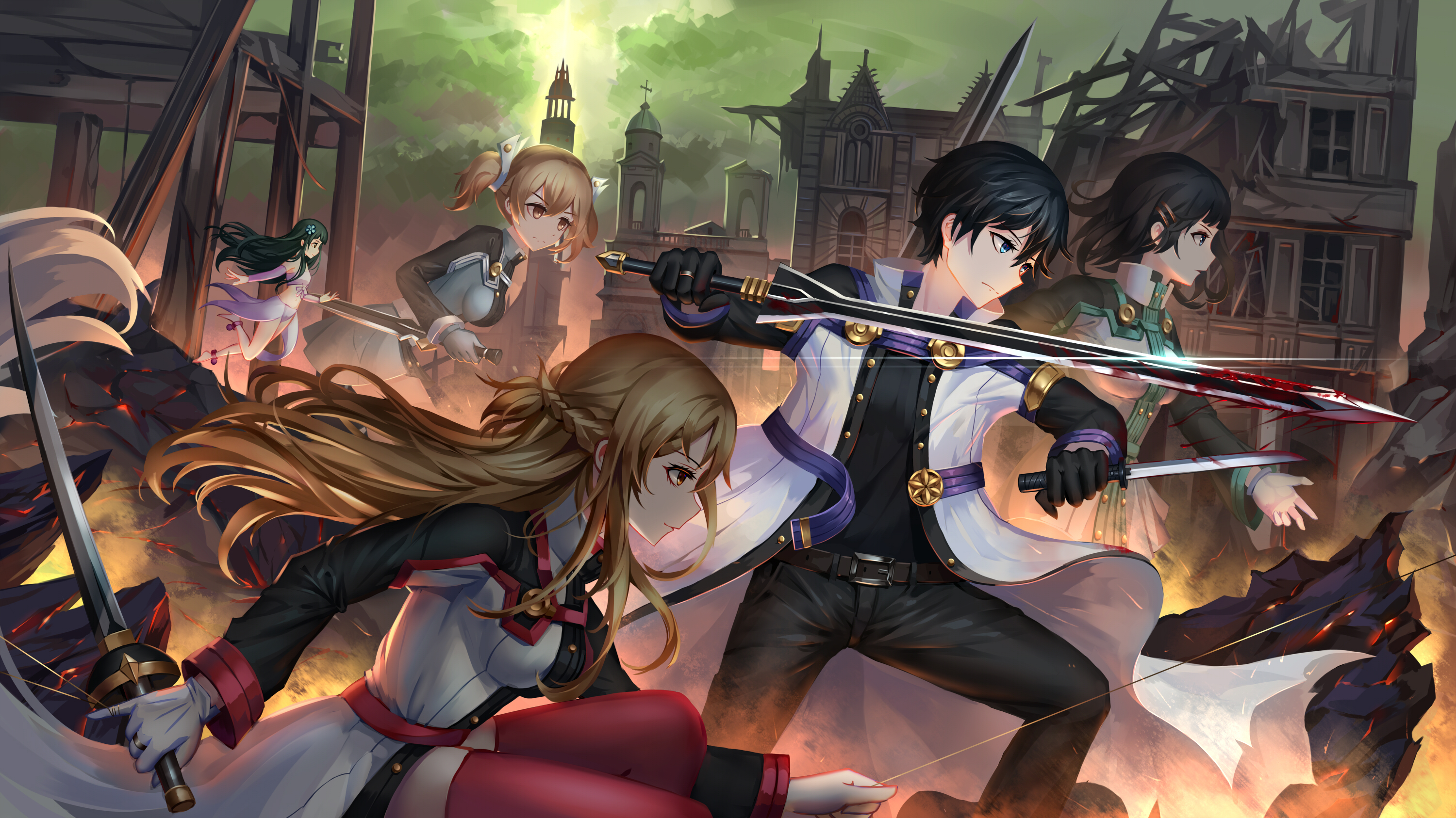 Characters from Sword Art Online in battle HD Wallpaper