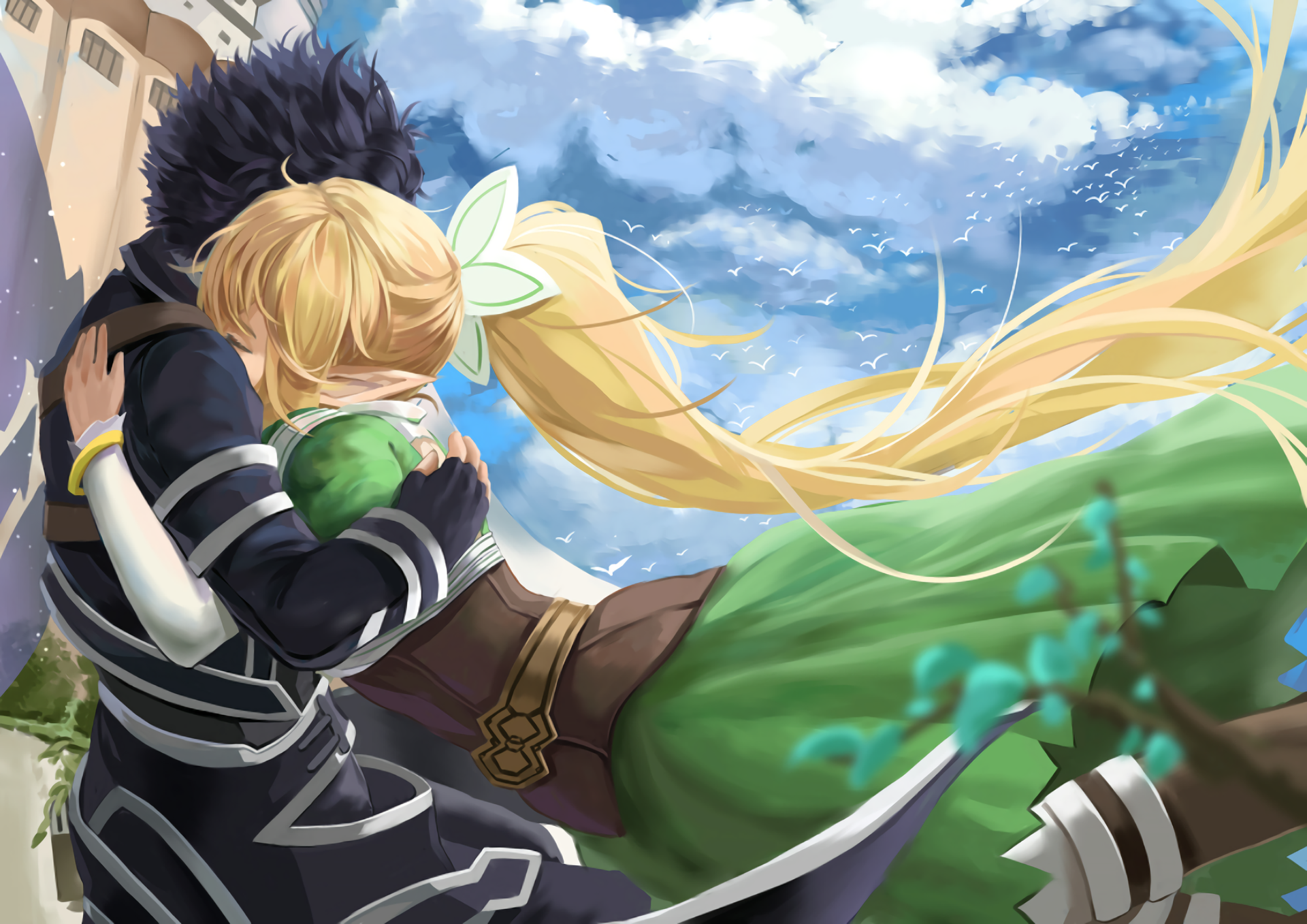 Kirito and Asuna hugging HD Wallpaper