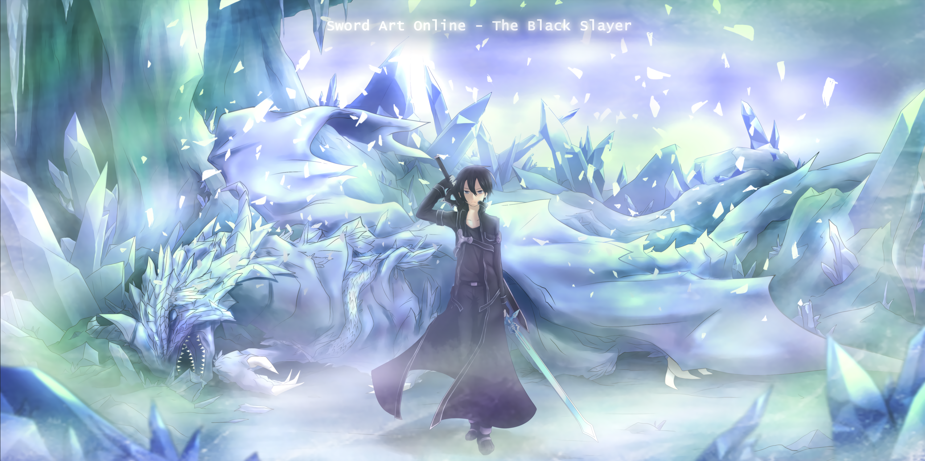 Kirito from Sword Art Online with a dragon HD Wallpaper