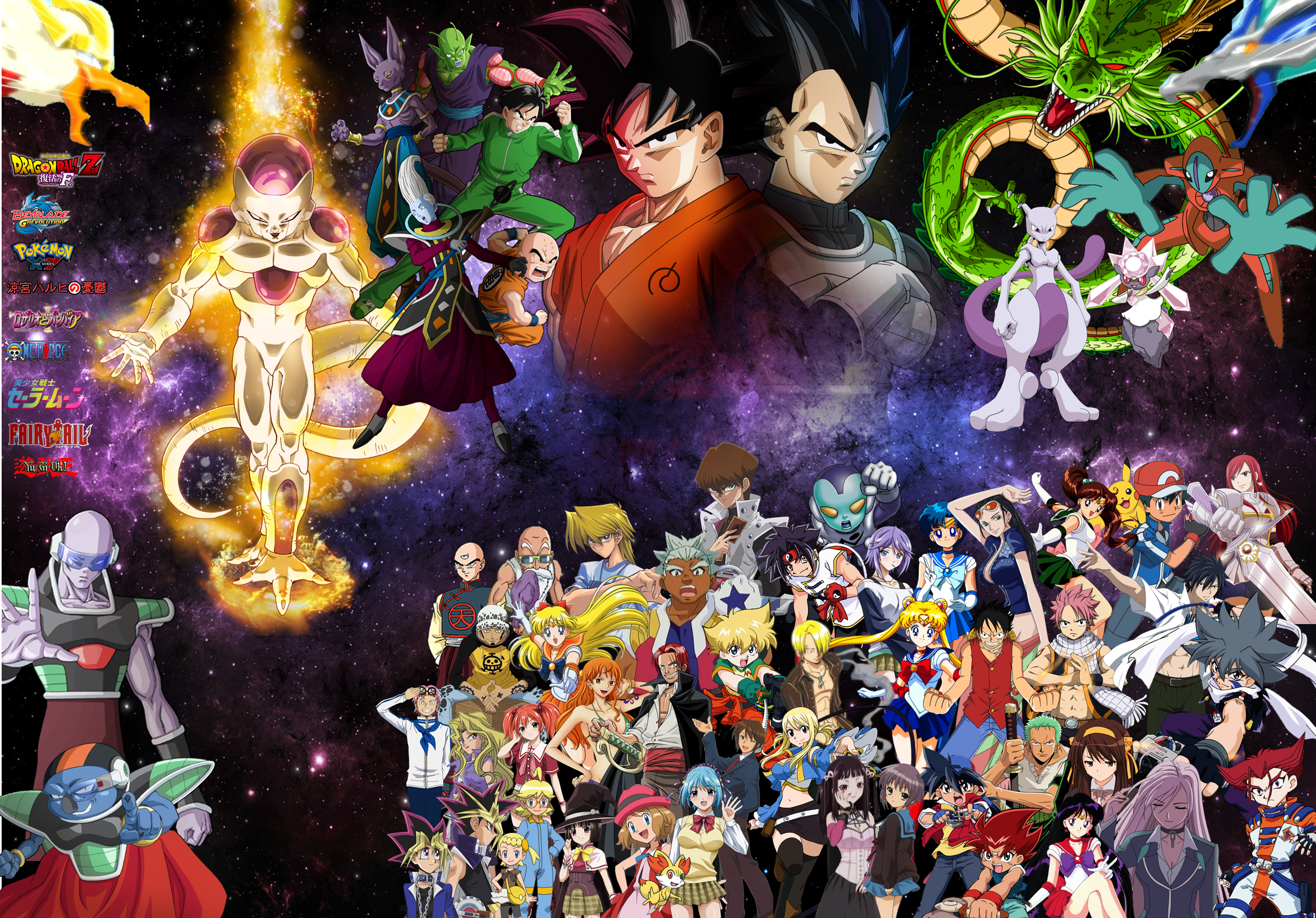 Anime Characters from Dragon Ball, Pokemon, Sailor Moon, and Yu-Gi-Oh! HD Wallpaper