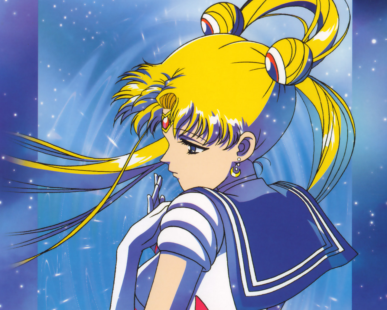 Sailor Moon in a blue cosmic background HD Wallpaper