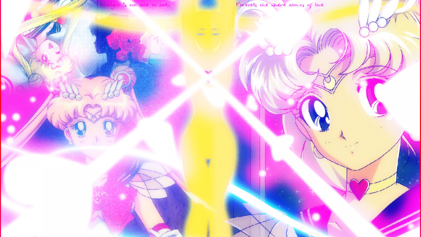 Sailor Moon characters in a bright, abstract collage HD Wallpaper