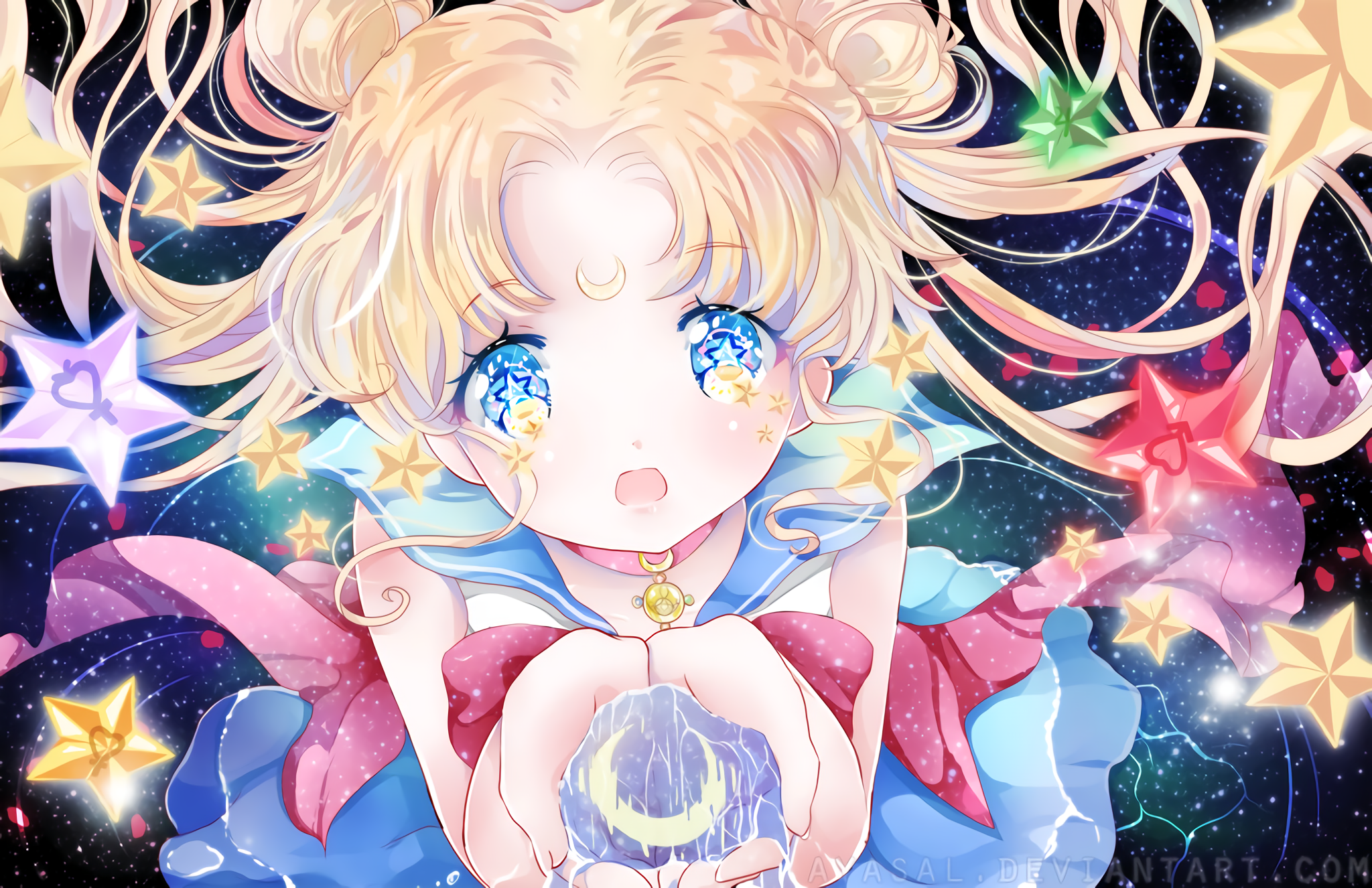 Sailor Moon holding a crystal in space HD Wallpaper