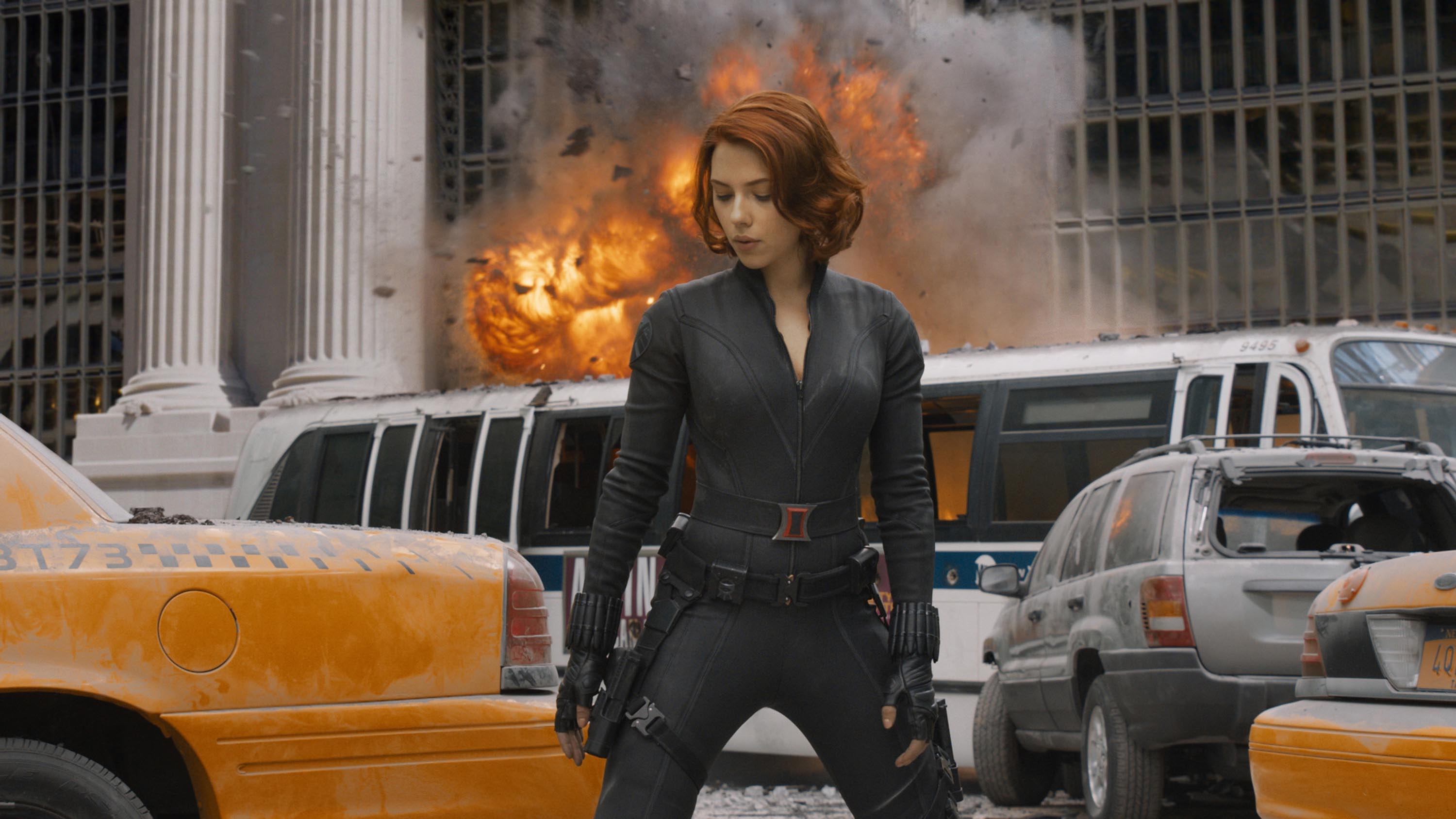 Black Widow in an explosion HD Wallpaper