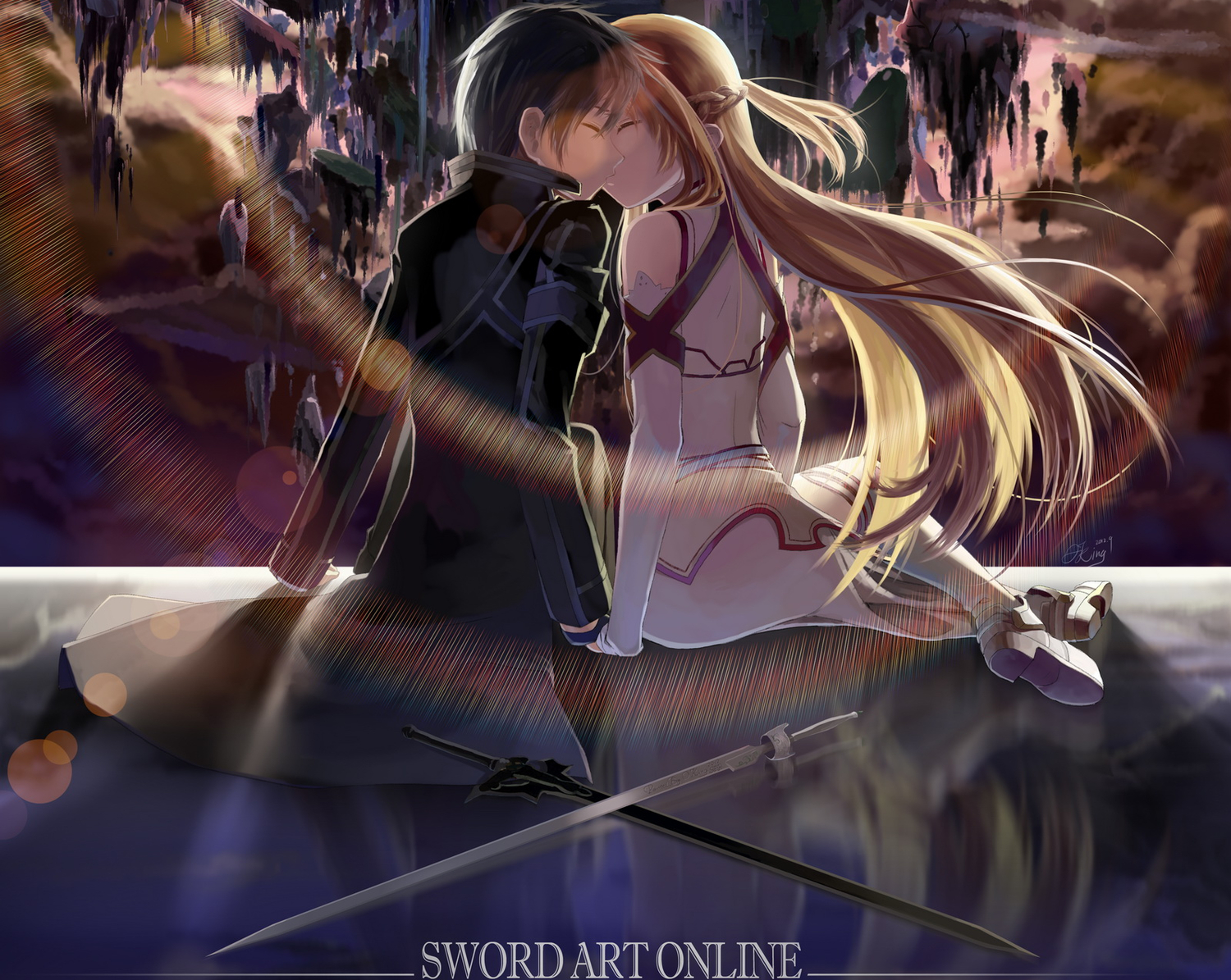 Kirito and Asuna from Sword Art Online kissing HD Wallpaper
