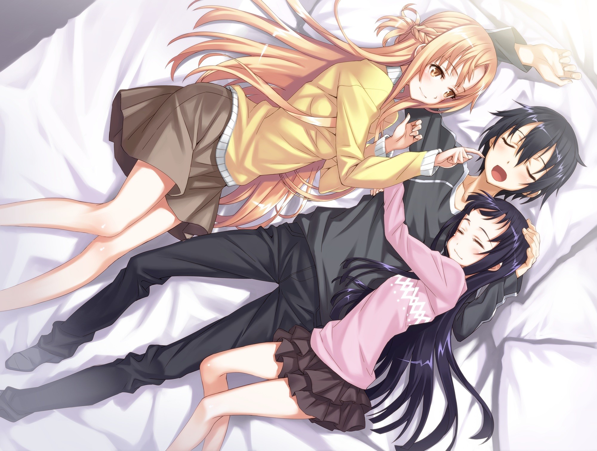 Asuna Yuuki and two others sleeping HD Wallpaper